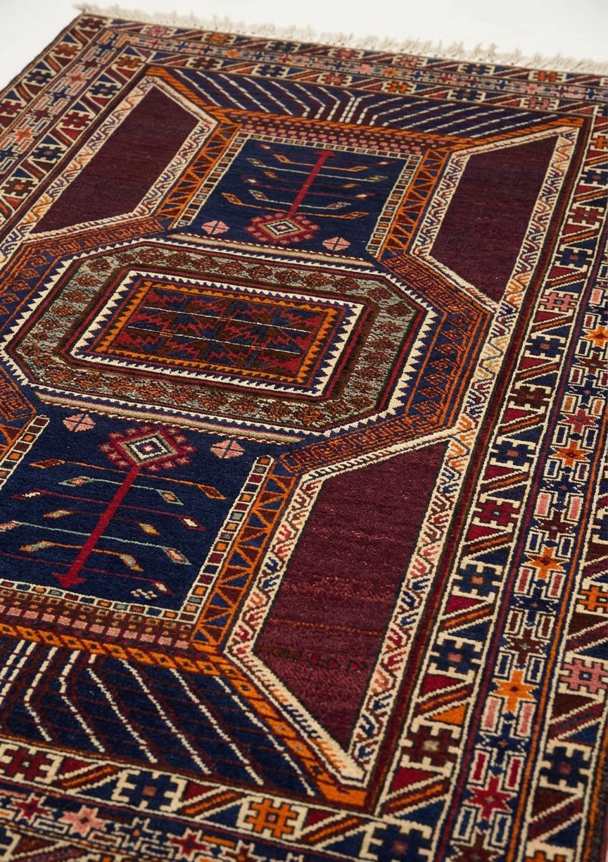 Shirvan Tree of Life Navy, Shirvan tribal rug, in navy blue, Wool, 121 × 182 cm (4'0" × 6'0"), Nasim Carpets Malaysia — view 3