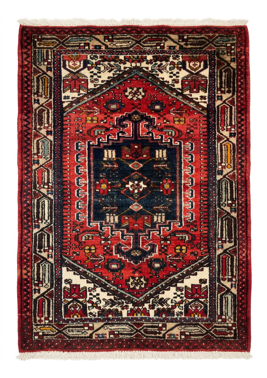 Hamadan Stepped Medallion Red, Hamadan, Iran tribal rug, in madder red, Wool, 91 × 152 cm (3'0" × 5'0"), Nasim Carpets Malaysia — view 1