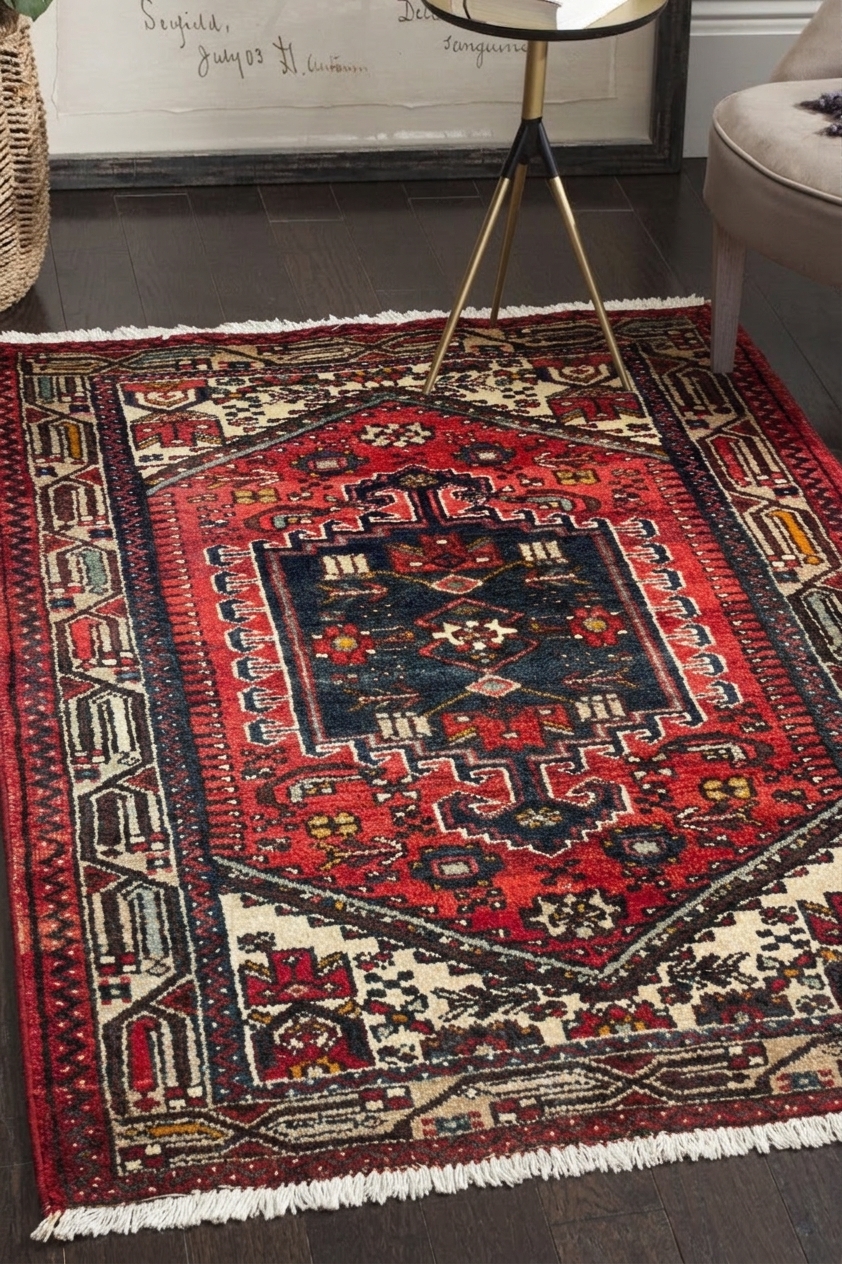 Hamadan Stepped Medallion Red, Hamadan, Iran tribal rug, in madder red, Wool, 91 × 152 cm (3'0" × 5'0"), Nasim Carpets Malaysia — view 2
