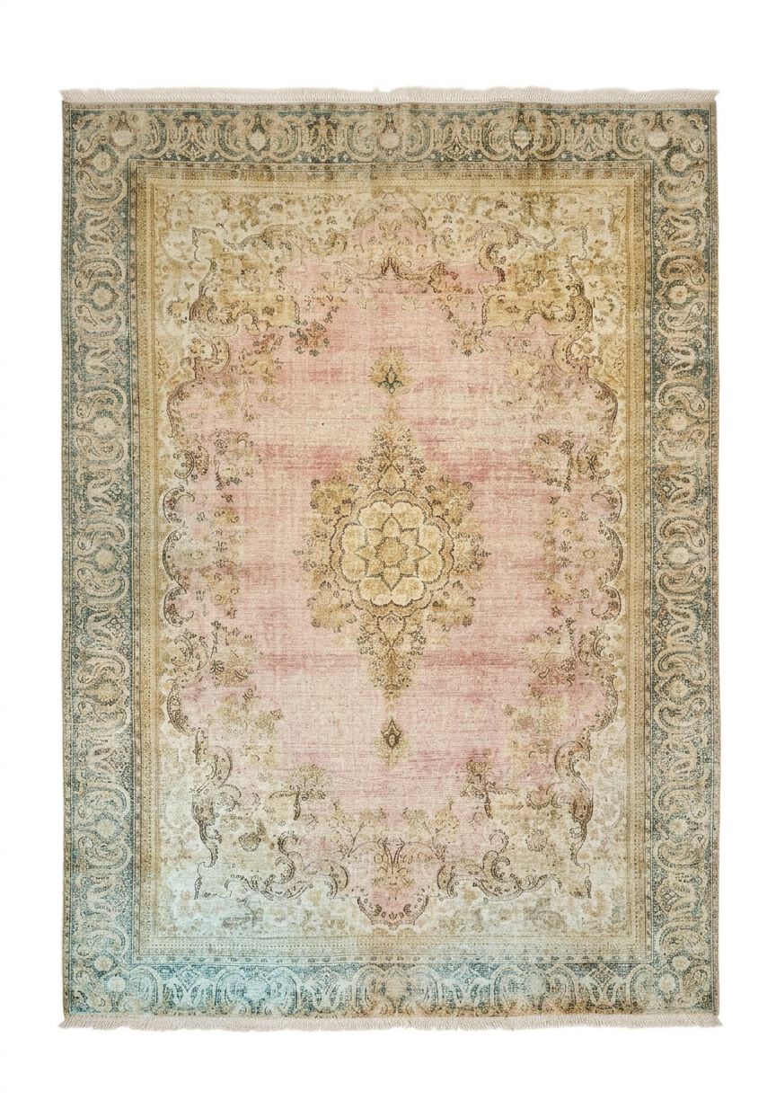 Kerman Medallion Faded Rose, Kerman persian rug, in rose pink, Wool, 243 × 304 cm (8'0" × 10'0"), Nasim Carpets Malaysia — view 1