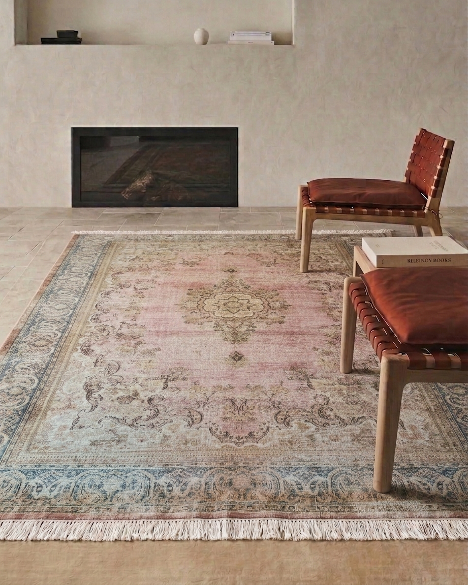 Kerman Medallion Faded Rose, Kerman persian rug, in rose pink, Wool, 243 × 304 cm (8'0" × 10'0"), Nasim Carpets Malaysia — view 2