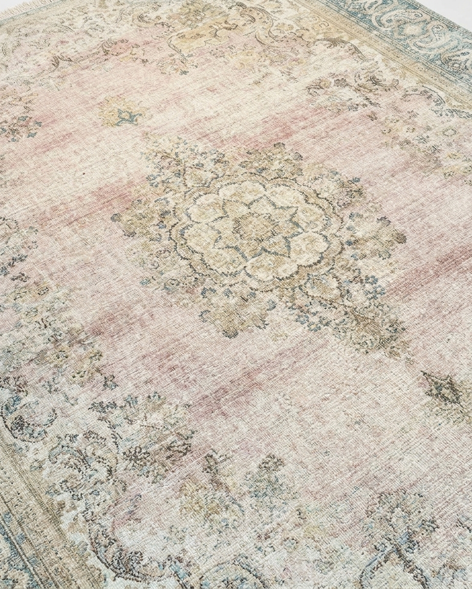 Kerman Medallion Faded Rose, Kerman persian rug, in rose pink, Wool, 243 × 304 cm (8'0" × 10'0"), Nasim Carpets Malaysia — view 3