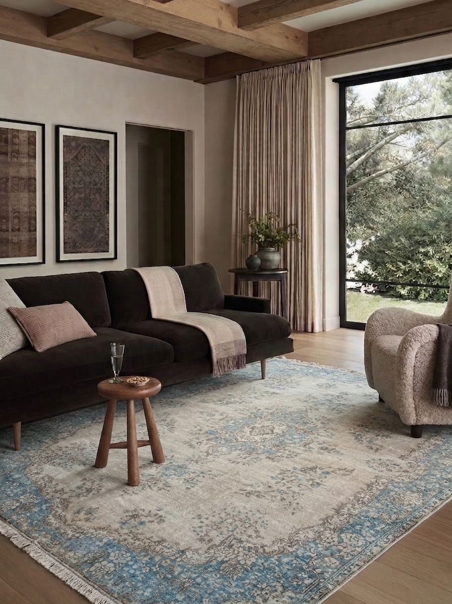 Kerman Medallion Ice Blue, Kerman persian rug, in ice blue, Wool, 243 × 304 cm (8'0" × 10'0"), Nasim Carpets Malaysia — view 2