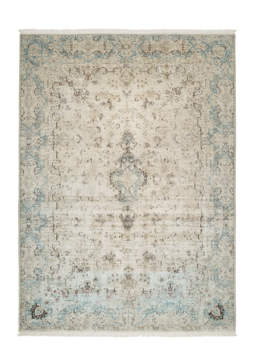Kashan Open-Field Medallion Seafoam, Kashan persian rug, in ice blue, Wool, 243 × 304 cm (8'0" × 10'0"), Nasim Carpets Malaysia — view 1