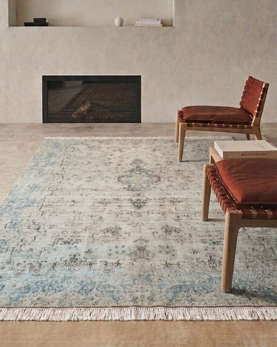 Kashan Open-Field Medallion Seafoam, Kashan persian rug, in ice blue, Wool, 243 × 304 cm (8'0" × 10'0"), Nasim Carpets Malaysia — view 2