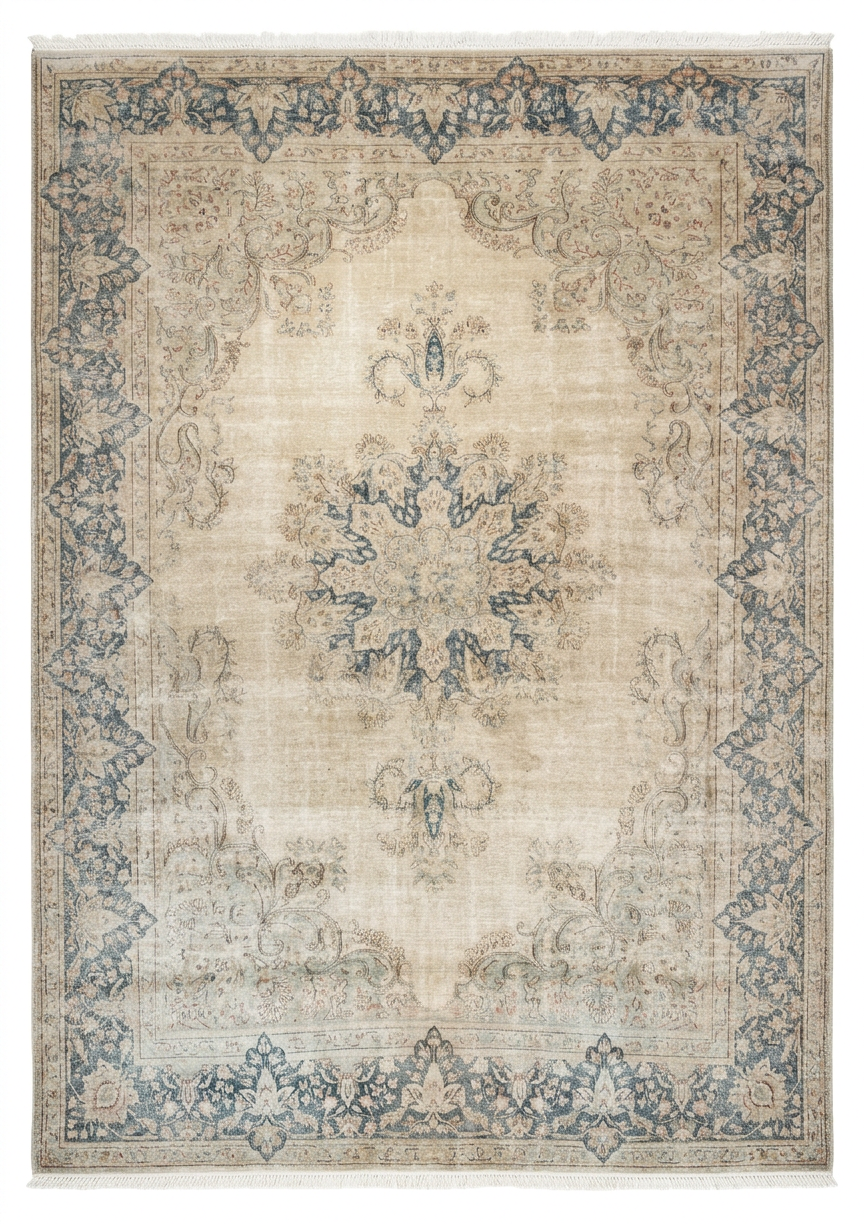 Kashan Open-Field Medallion Ivory, Kashan persian rug, in ivory, Wool, 274 × 396 cm (9'0" × 13'0"), Nasim Carpets Malaysia — view 1