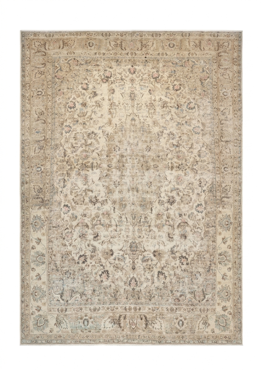 Kerman Mina Khani Faded Ivory, Kerman persian rug, in beige, Wool, 213 × 304 cm (7'0" × 10'0"), Nasim Carpets Malaysia — view 1