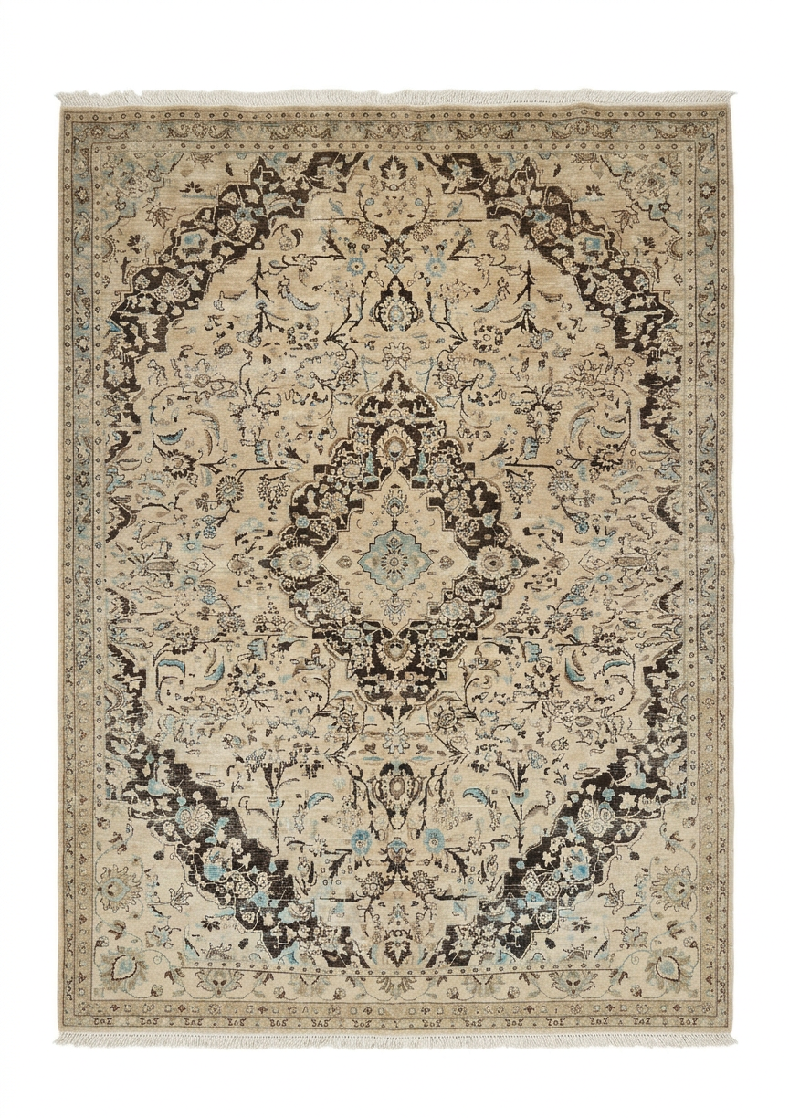 Tabriz Shah Abbas Medallion Ivory, Tabriz persian rug, in ivory, Wool, 182 × 274 cm (6'0" × 9'0"), Nasim Carpets Malaysia — view 1