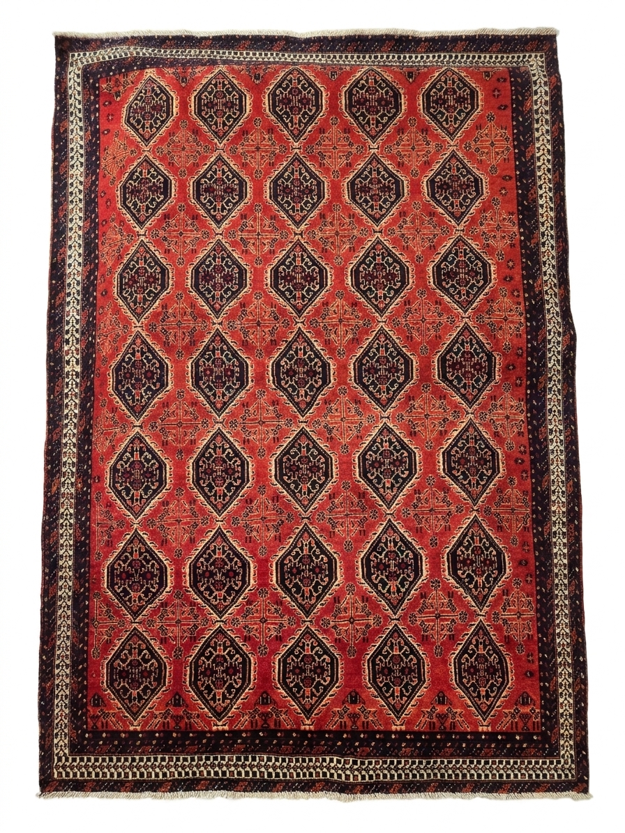 Afshar Lattice Diamond Red, Afshar, Iran tribal rug, in madder red, Wool, 171 × 244 cm (5'7" × 8'0"), Nasim Carpets Malaysia — view 1