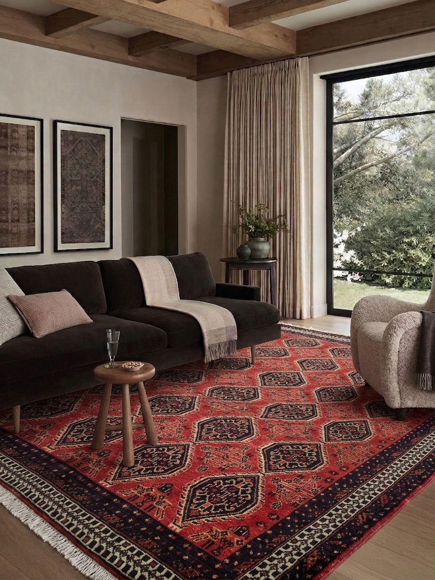Afshar Lattice Diamond Red, Afshar, Iran tribal rug, in madder red, Wool, 171 × 244 cm (5'7" × 8'0"), Nasim Carpets Malaysia — view 2