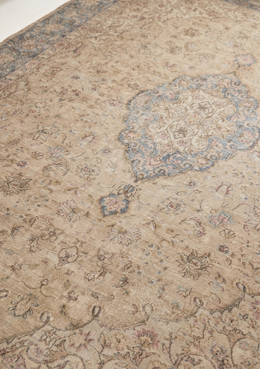 Tabriz Medallion Soft Beige, Tabriz persian rug, in soft beige, Wool, 299 × 369 cm (9'10" × 12'1"), Nasim Carpets Malaysia — view 3