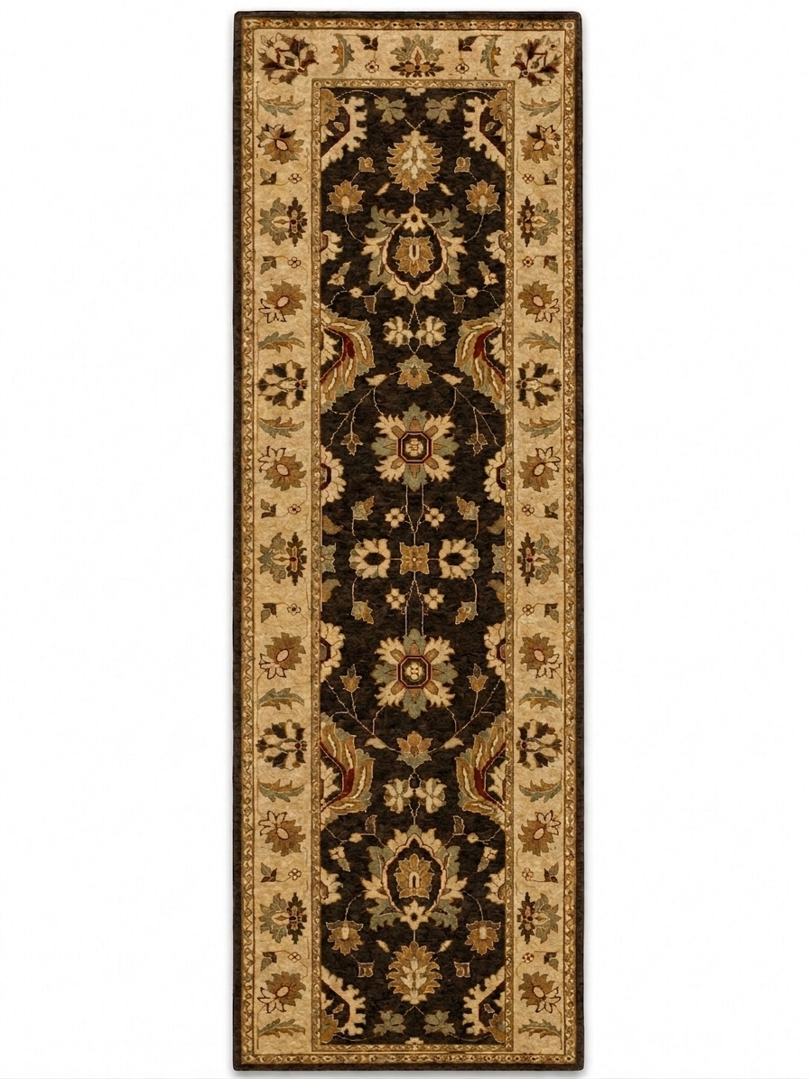 Peshawar Sultanabad Floral Runner Brown, Peshawar, Pakistan persian rug, in chocolate brown, Wool, 85 × 277 cm (2'9" × 9'1"), Nasim Carpets Malaysia — view 1