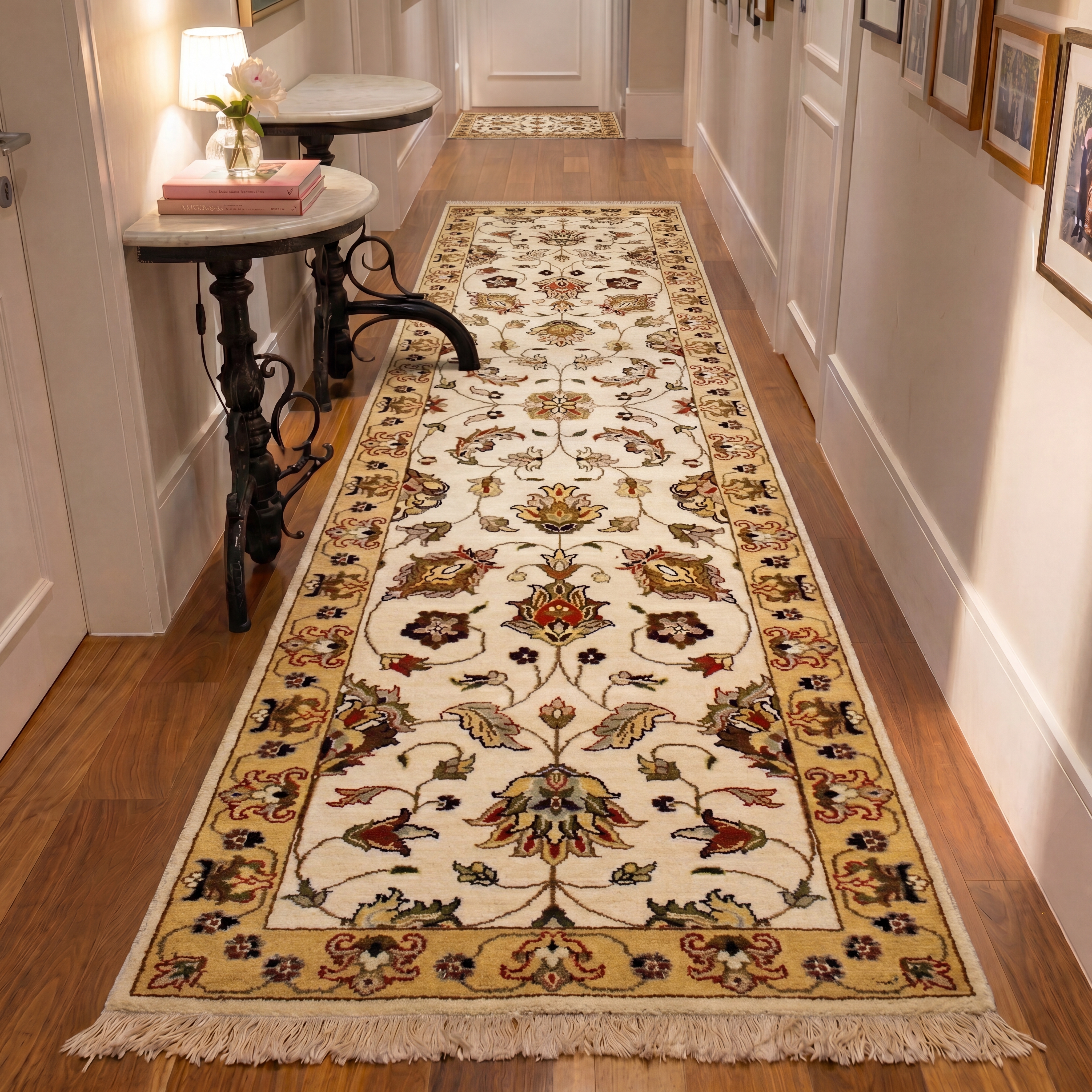 Agra Floral Vine Ivory, Agra, India persian rug, in ivory, Wool, 79 × 305 cm (2'7" × 10'0"), Nasim Carpets Malaysia — view 2