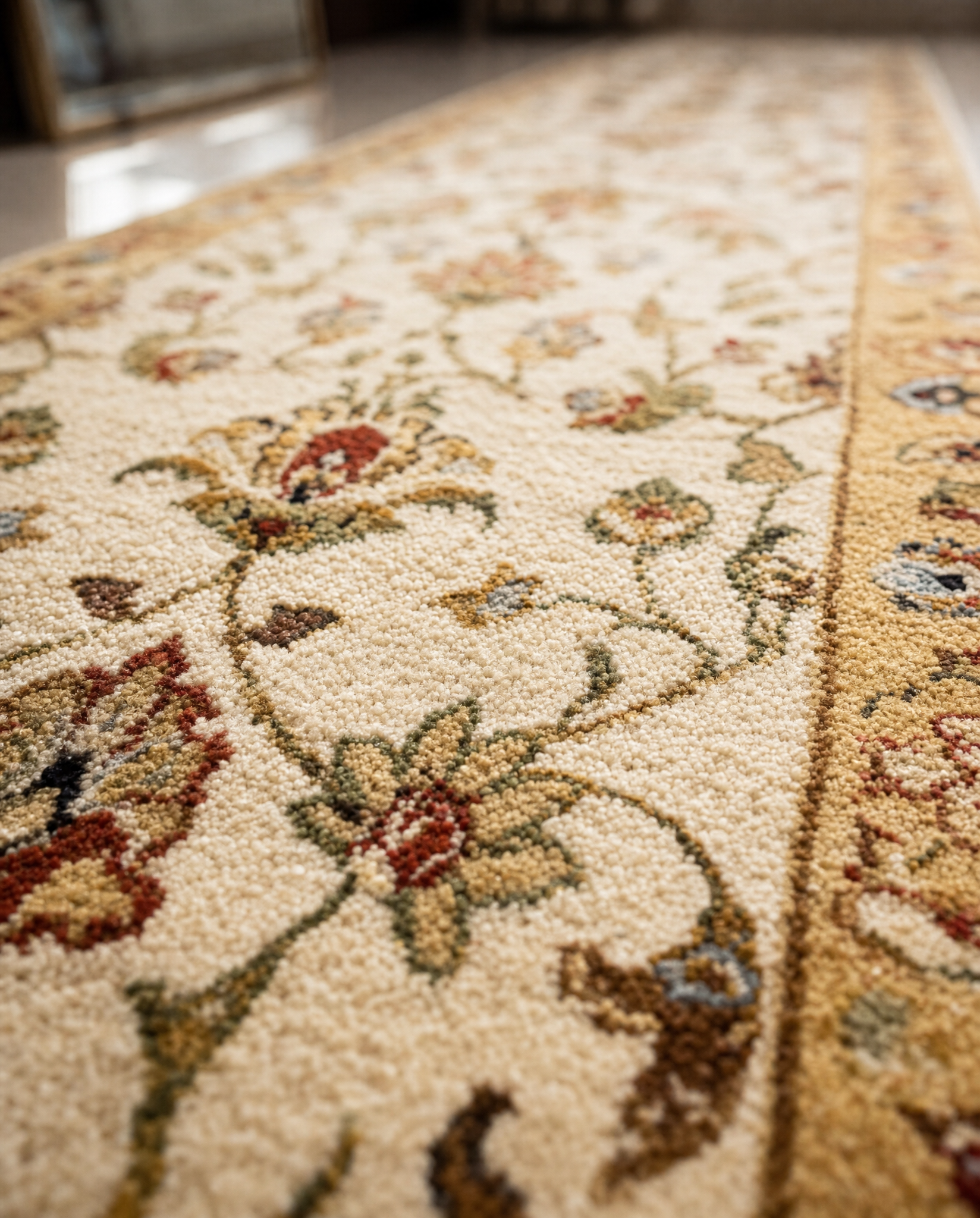 Agra Floral Vine Ivory, Agra, India persian rug, in ivory, Wool, 79 × 305 cm (2'7" × 10'0"), Nasim Carpets Malaysia — view 3