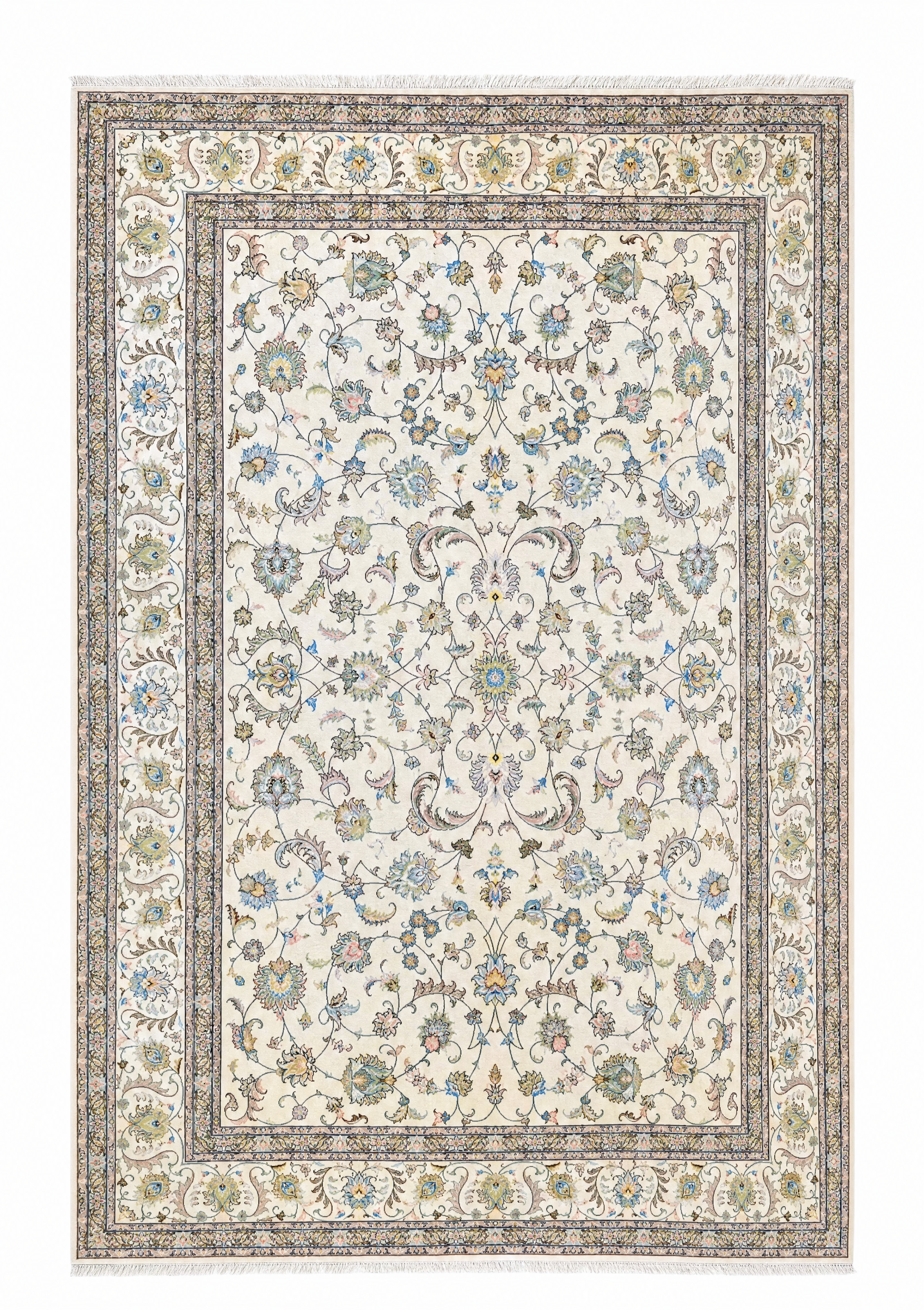 Tabriz Shah Abbasi Ivory, Tabriz, Iran persian rug, in ivory, Wool & Pure Silk, 244 × 357 cm (8'0" × 11'9"), Nasim Carpets Malaysia — view 1
