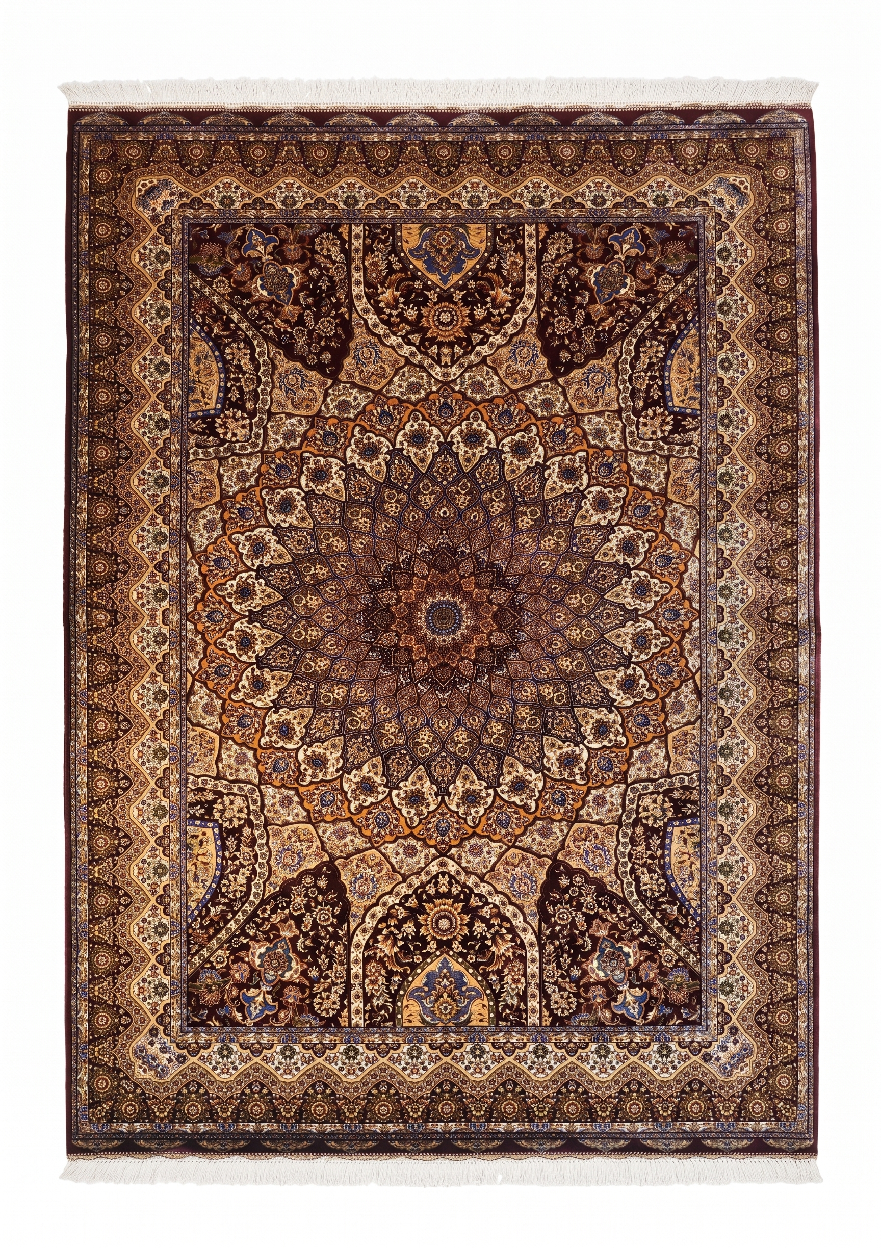 Isfahan Gonbad Medallion Burgundy, Iran bespoke rug, in burgundy, Bamboo Silk, 91 × 152 cm (3'0" × 5'0"), Nasim Carpets Malaysia — view 1