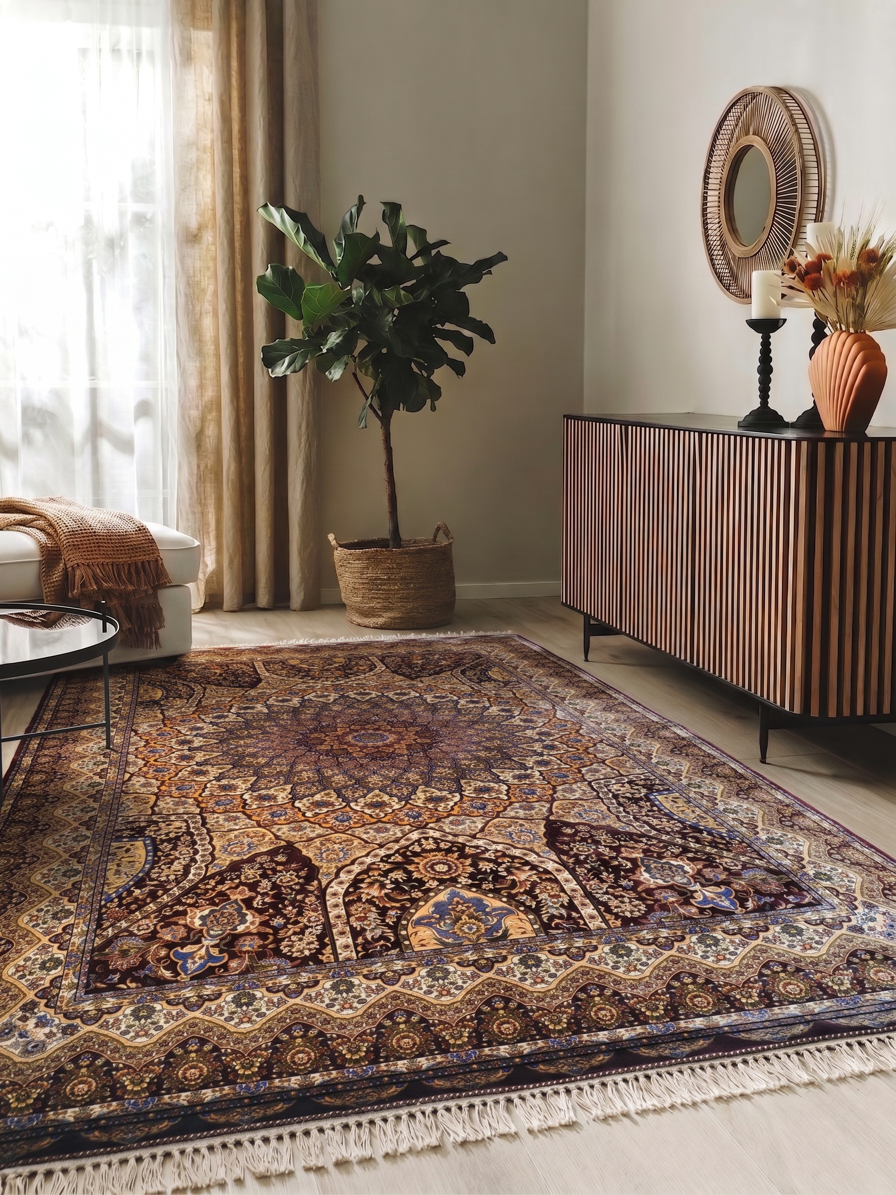 Isfahan Gonbad Medallion Burgundy, Iran bespoke rug, in burgundy, Bamboo Silk, 91 × 152 cm (3'0" × 5'0"), Nasim Carpets Malaysia — view 2