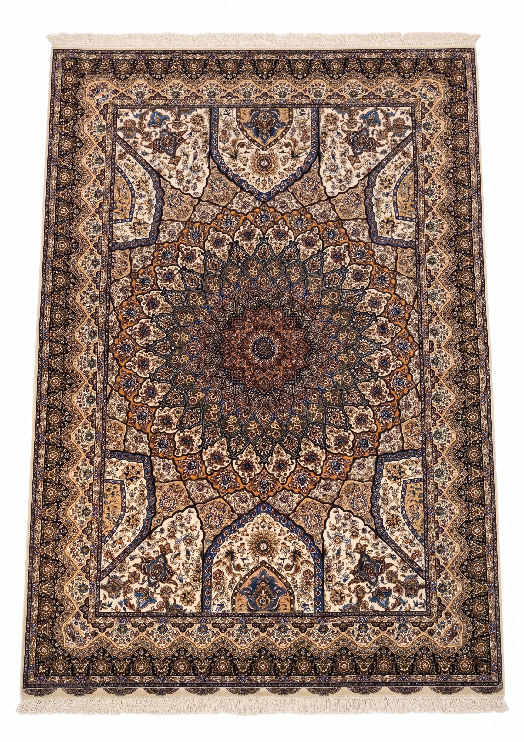 Isfahan Dome Medallion Ivory, Isfahan, Iran bespoke rug, in ivory, Bamboo Silk, 91 × 152 cm (3'0" × 5'0"), Nasim Carpets Malaysia — view 1