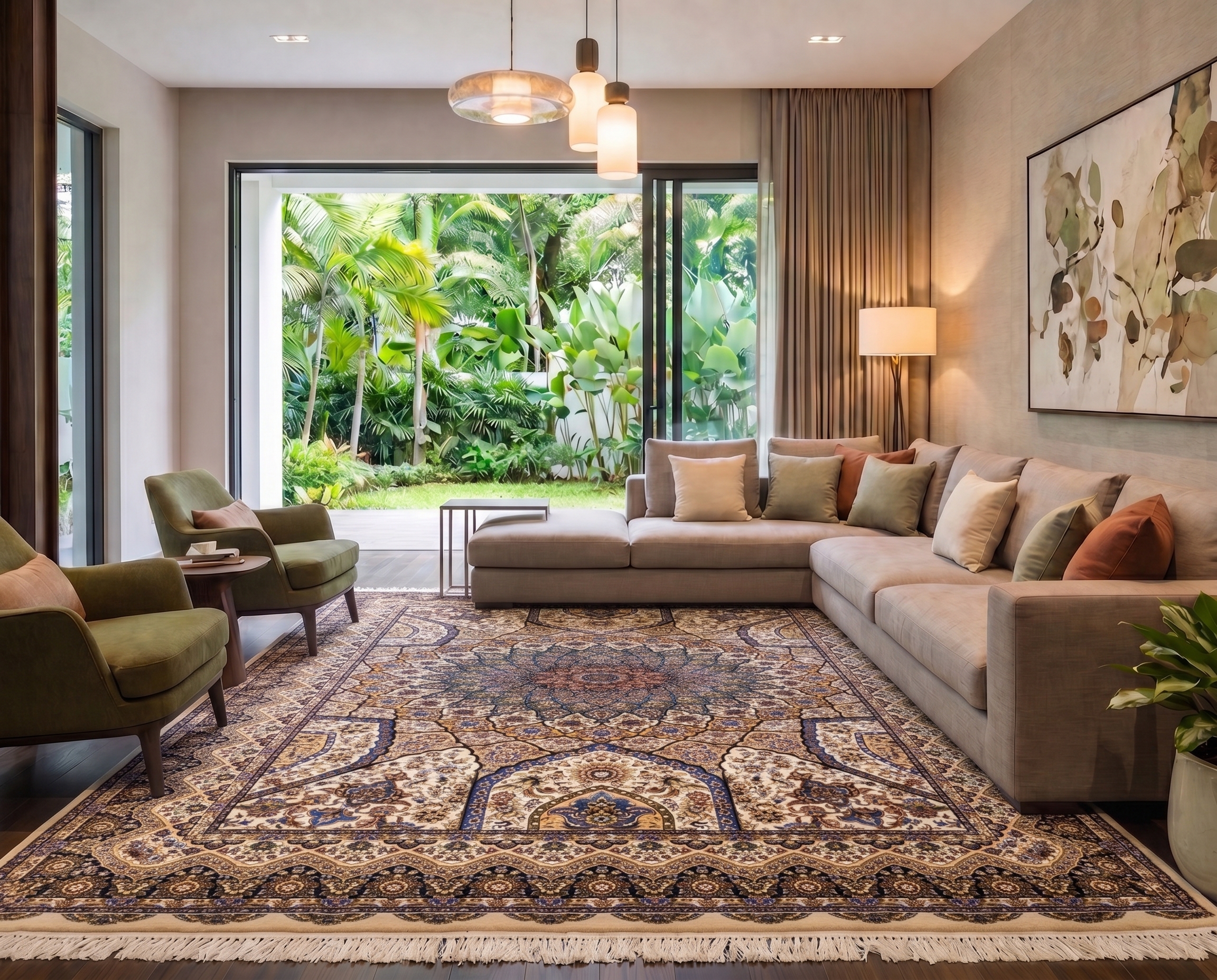 Isfahan Dome Medallion Ivory, Isfahan, Iran bespoke rug, in ivory, Bamboo Silk, 91 × 152 cm (3'0" × 5'0"), Nasim Carpets Malaysia — view 2