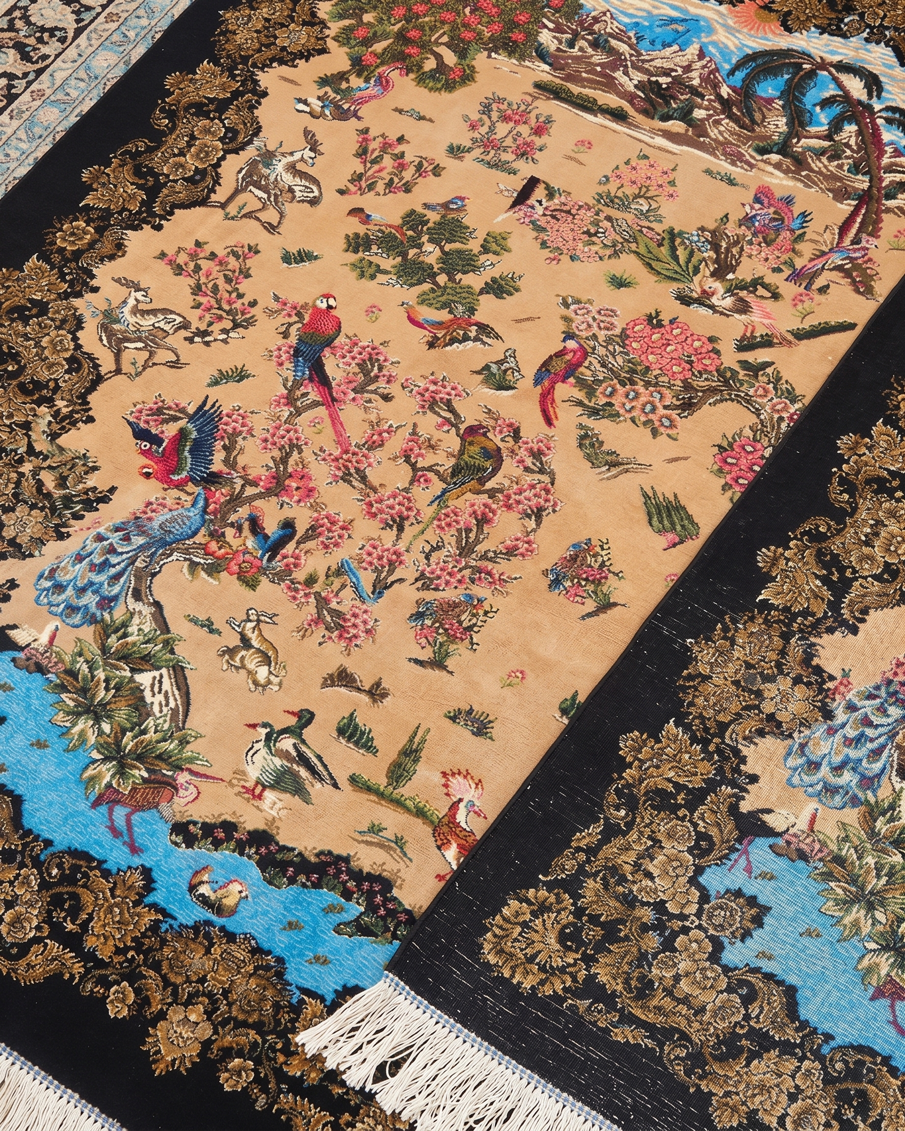 Qom Tree of Life Ebony, Qom, Iran bespoke rug, in camel, Bamboo Silk, 91 × 152 cm (3'0" × 5'0"), Nasim Carpets Malaysia — view 3