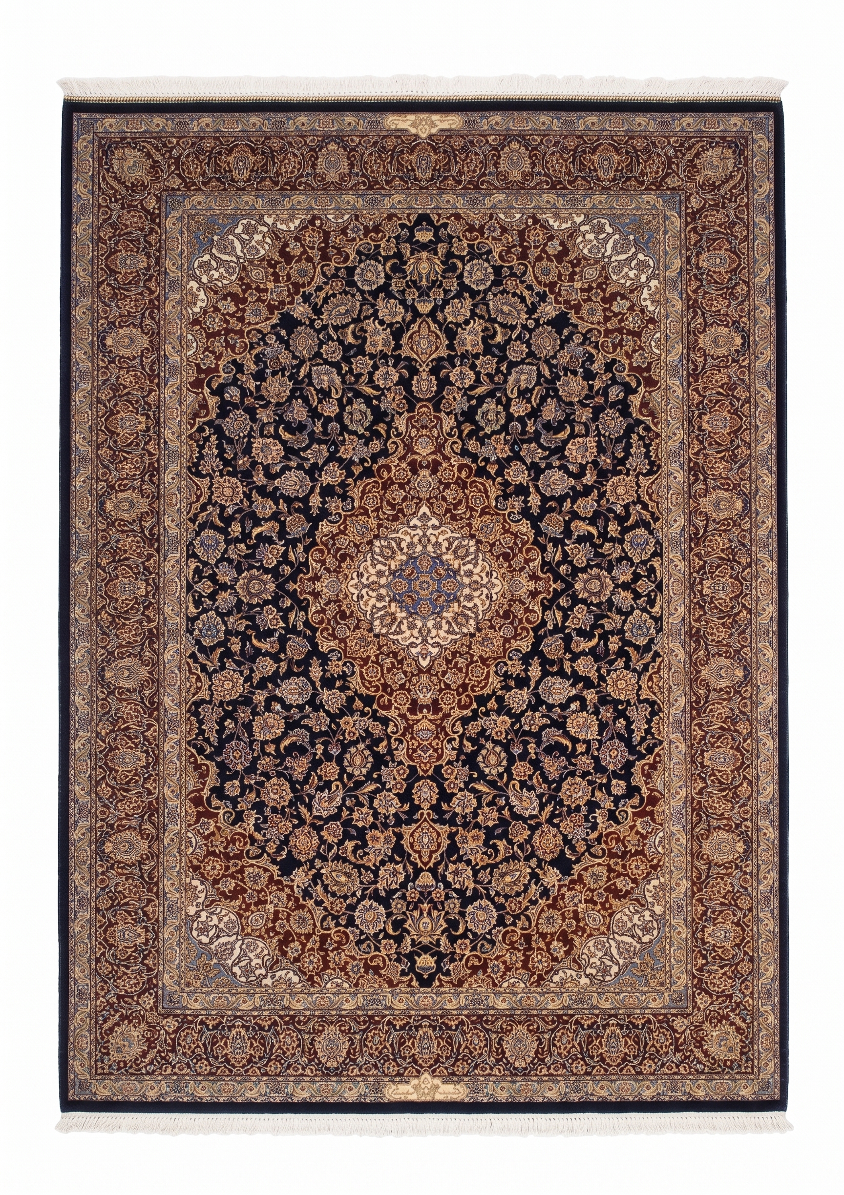 Isfahan Medallion Navy, Isfahan, Iran bespoke rug, in midnight navy, Bamboo Silk, 91 × 152 cm (3'0" × 5'0"), Nasim Carpets Malaysia — view 1