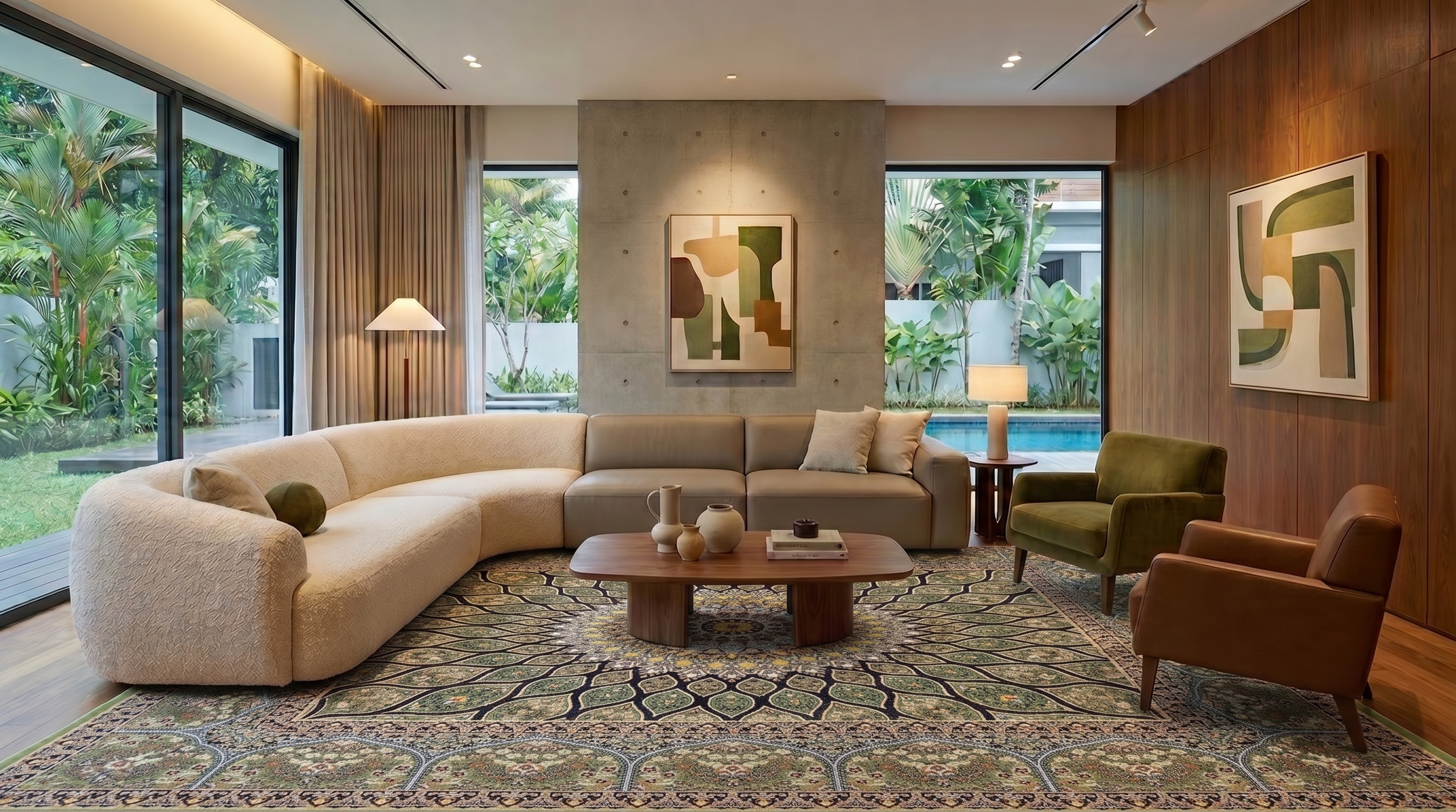 Qom Gonbad Olive, Qom, Iran bespoke rug, in olive green, Bamboo Silk, 91 × 152 cm (3'0" × 5'0"), Nasim Carpets Malaysia — view 2