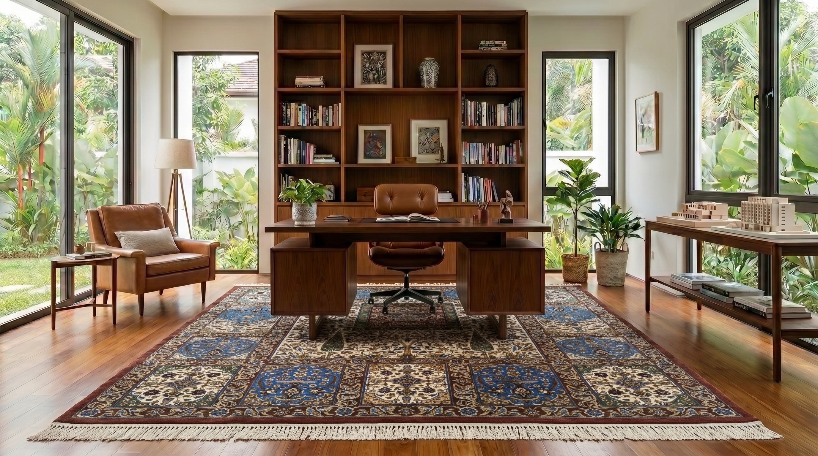 Bakhtiari Compartment Garden Ivory, Bakhtiari, Iran bespoke rug, in ivory, Bamboo Silk, 91 × 152 cm (3'0" × 5'0"), Nasim Carpets Malaysia — view 2