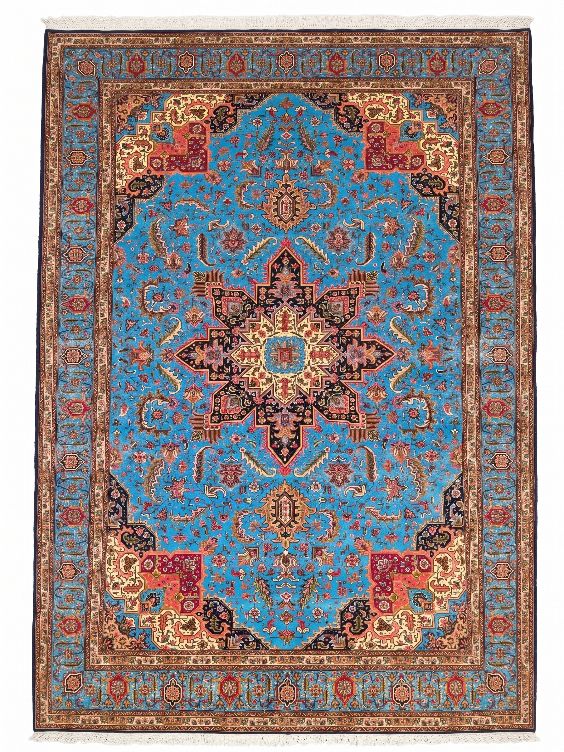 Heriz Medallion Sky Blue, Heriz, Iran bespoke rug, in sky blue, Bamboo Silk, 91 × 152 cm (3'0" × 5'0"), Nasim Carpets Malaysia — view 1