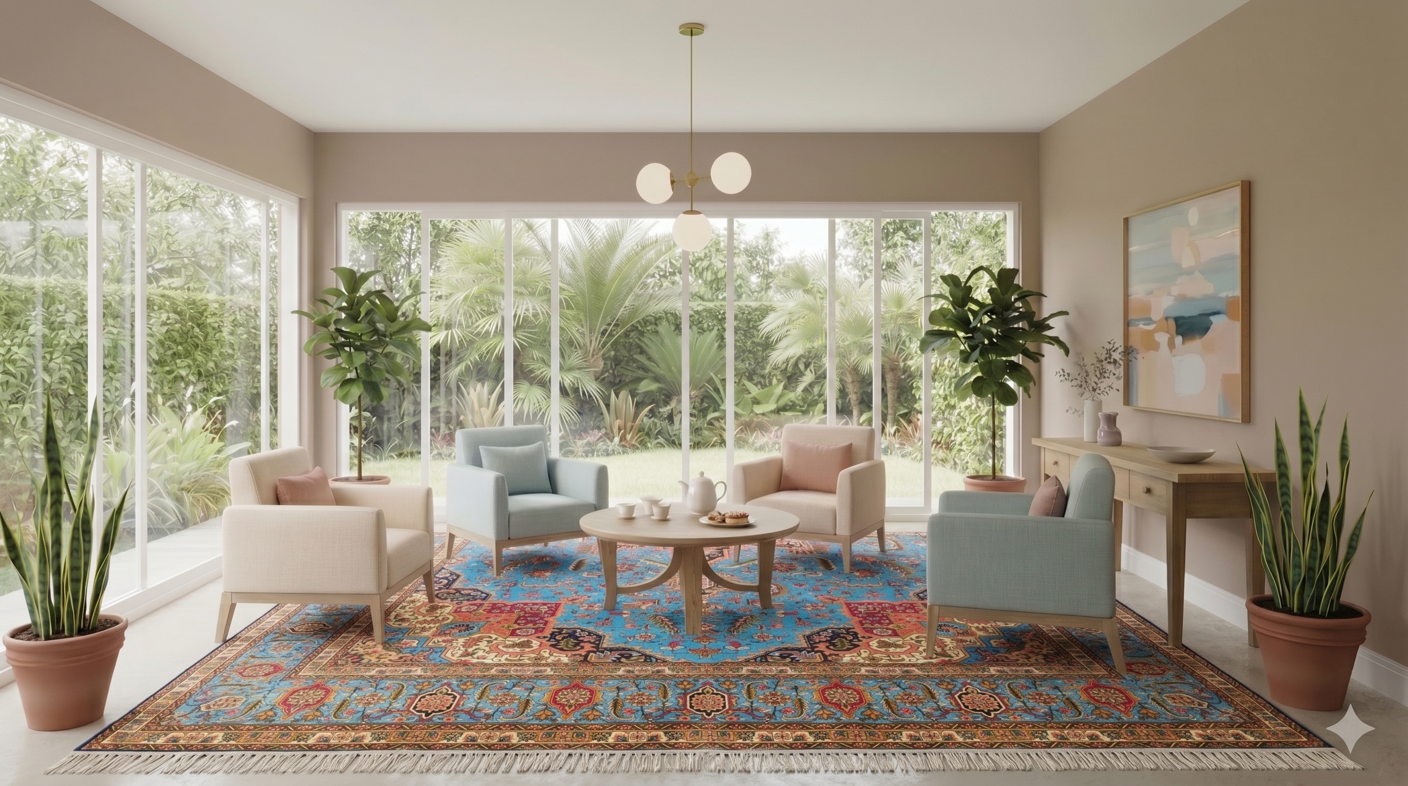 Heriz Medallion Sky Blue, Heriz, Iran bespoke rug, in sky blue, Bamboo Silk, 91 × 152 cm (3'0" × 5'0"), Nasim Carpets Malaysia — view 2