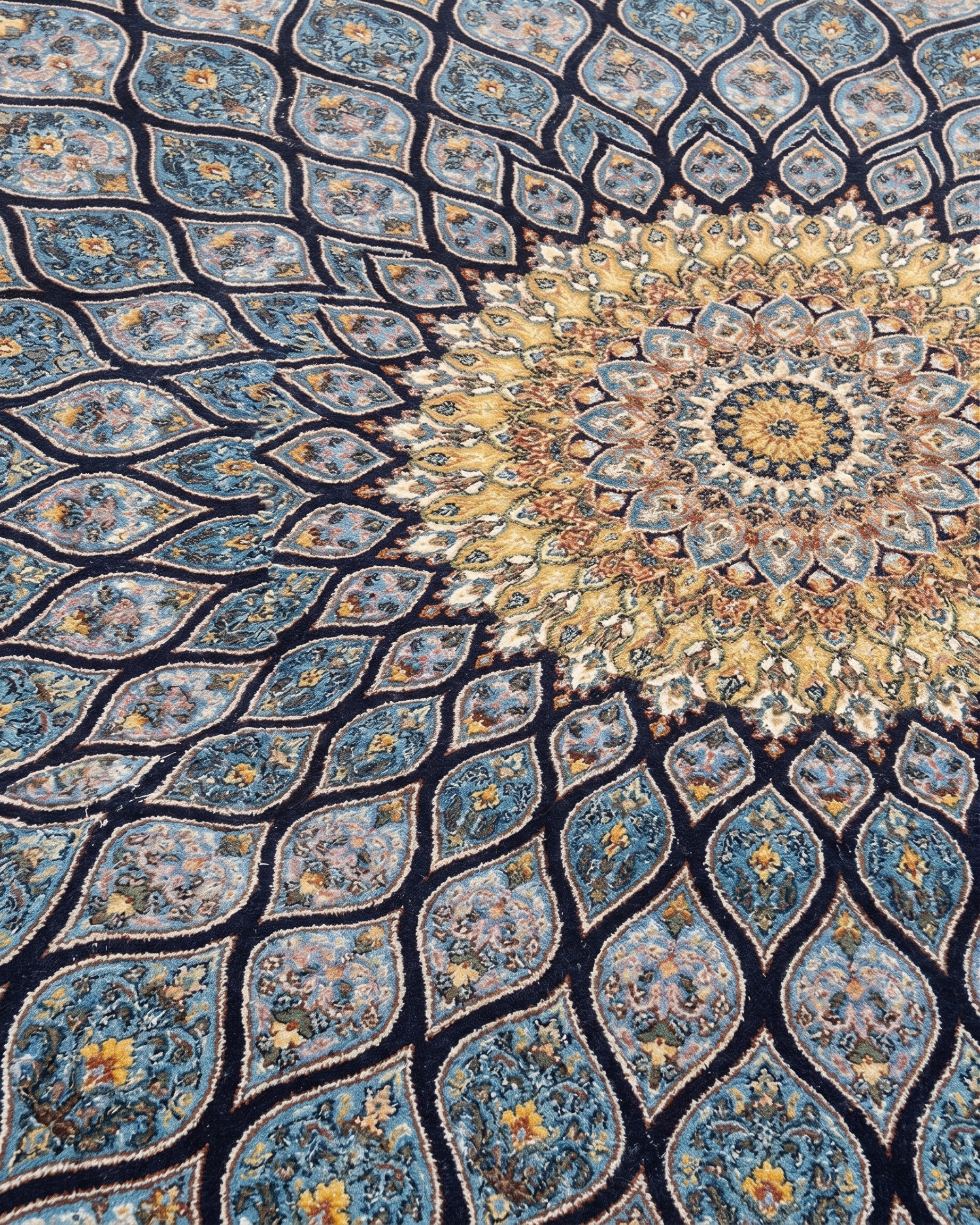 Isfahan Gonbad Blue, Isfahan, Iran bespoke rug, in cerulean blue, Bamboo Silk, 91 × 152 cm (3'0" × 5'0"), Nasim Carpets Malaysia — view 3