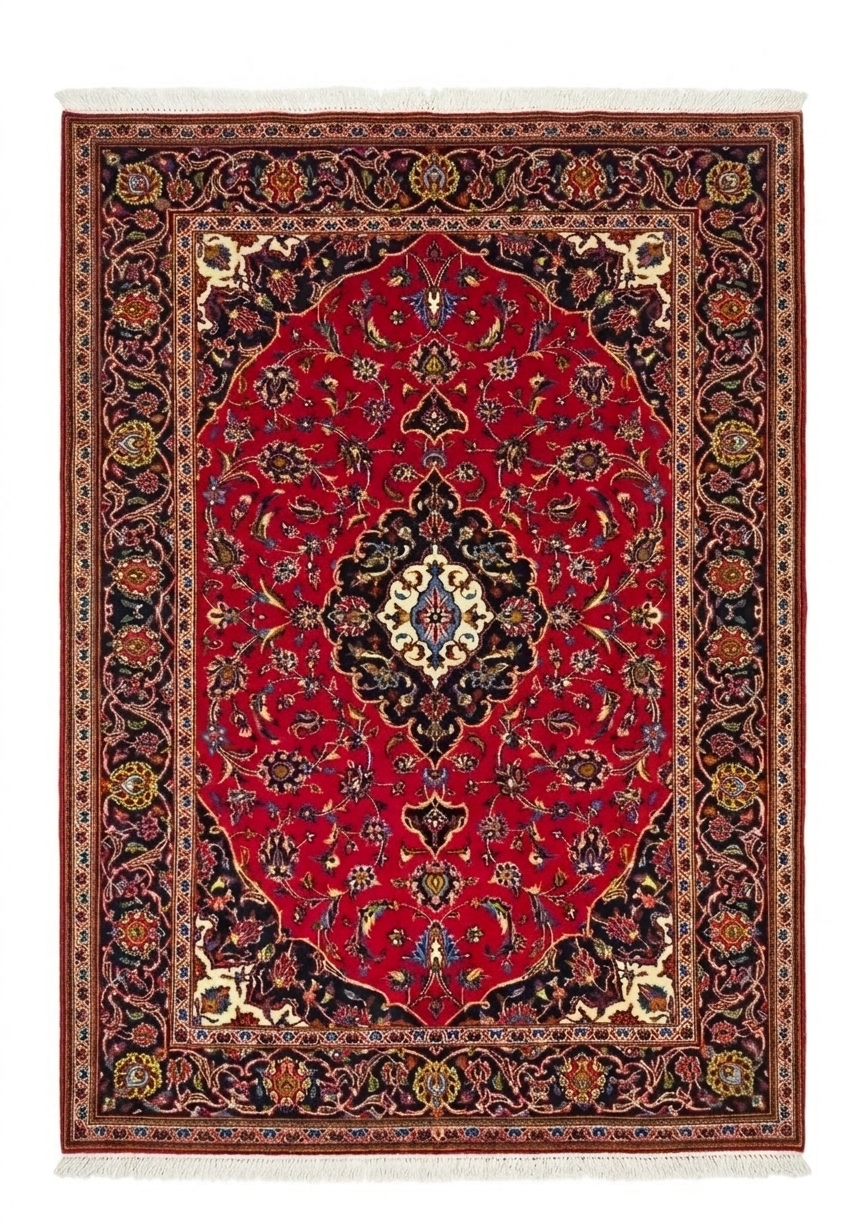 Kashan Medallion Red, Kashan, Iran persian rug, in crimson red, Wool, 146 × 213 cm (4'9" × 7'0"), Nasim Carpets Malaysia — view 1