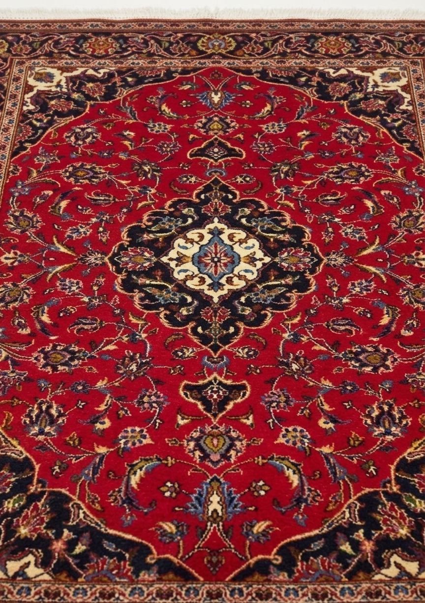 Kashan Medallion Red, Kashan, Iran persian rug, in crimson red, Wool, 146 × 213 cm (4'9" × 7'0"), Nasim Carpets Malaysia — view 3