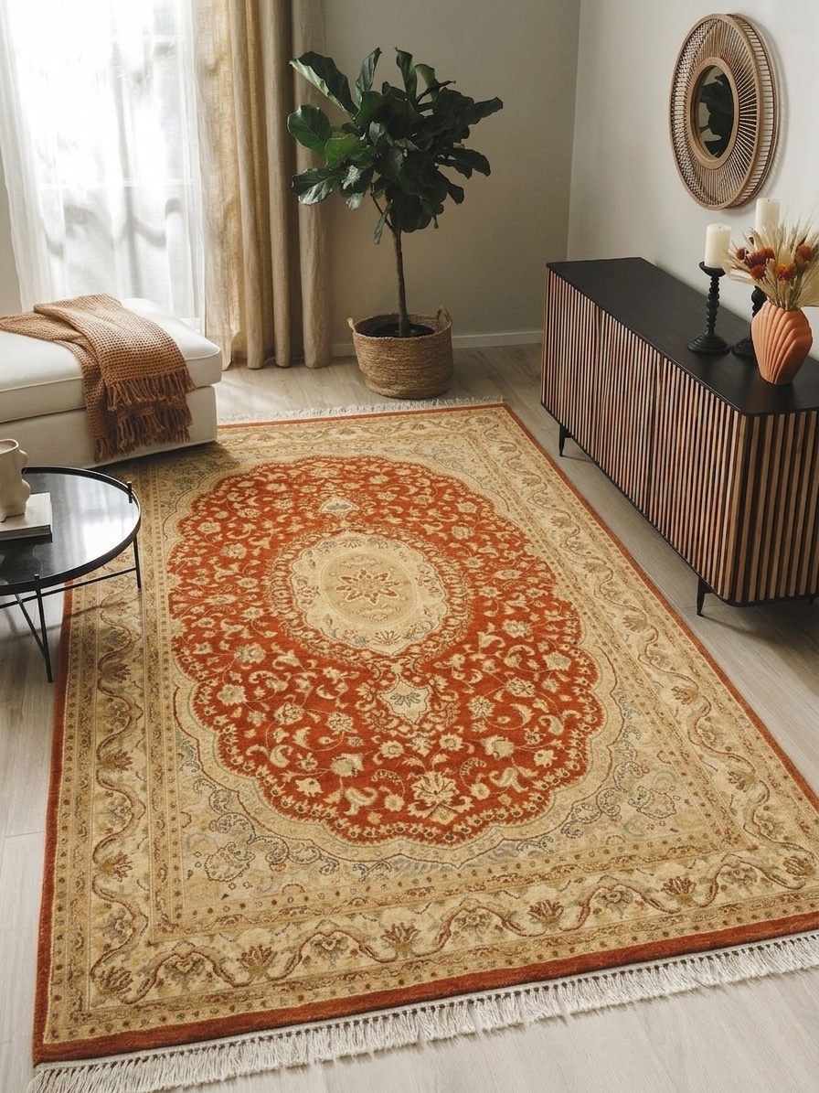 Tabriz Medallion Rust, Tabriz, Pakistan persian rug, in terracotta rust, Wool, 122 × 198 cm (4'0" × 6'6"), Nasim Carpets Malaysia — view 2