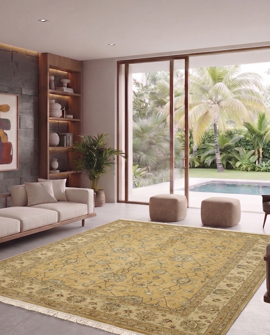 Kashan All-Over Floral Gold, Kashan, Iran persian rug, in antique gold, Wool, 302 × 378 cm (9'11" × 12'5"), Nasim Carpets Malaysia — view 2