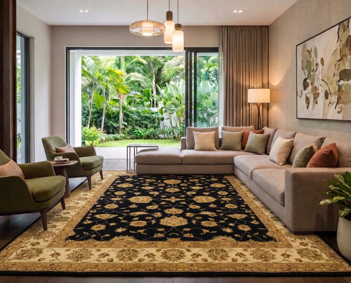 Tabriz Shah Abbasi Black, Lahore, Pakistan persian rug, in midnight black, Wool, 274 × 372 cm (9'0" × 12'2"), Nasim Carpets Malaysia — view 2
