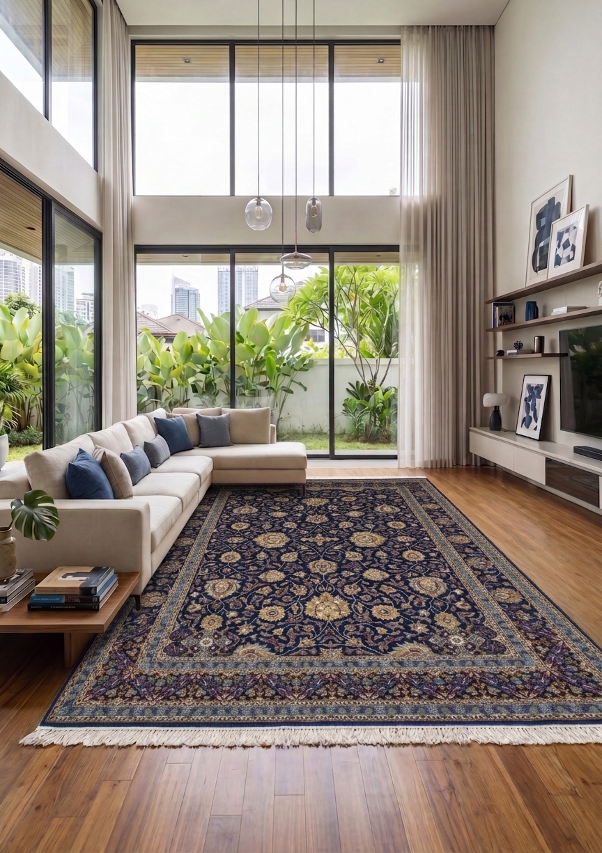 Moud Herati All-Over Navy, Moud, Iran persian rug, in navy blue, Wool, 299 × 396 cm (9'10" × 13'0"), Nasim Carpets Malaysia — view 2