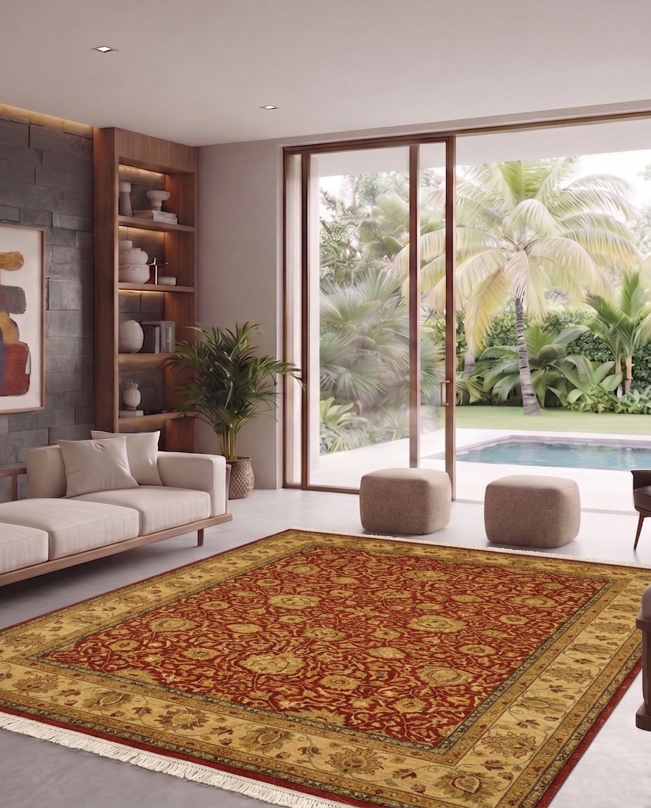 Lahore Millefleur Red, Lahore, Pakistan persian rug, in madder red, Wool, 274 × 378 cm (9'0" × 12'5"), Nasim Carpets Malaysia — view 2