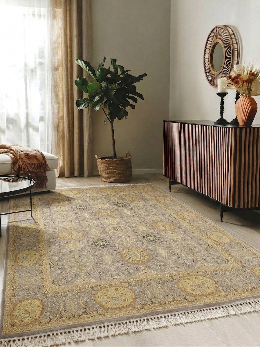 Isfahan Medallion Compartment Gold, Iran persian rug, in champagne gold, Wool, 274 × 381 cm (9'0" × 12'6"), Nasim Carpets Malaysia — view 2