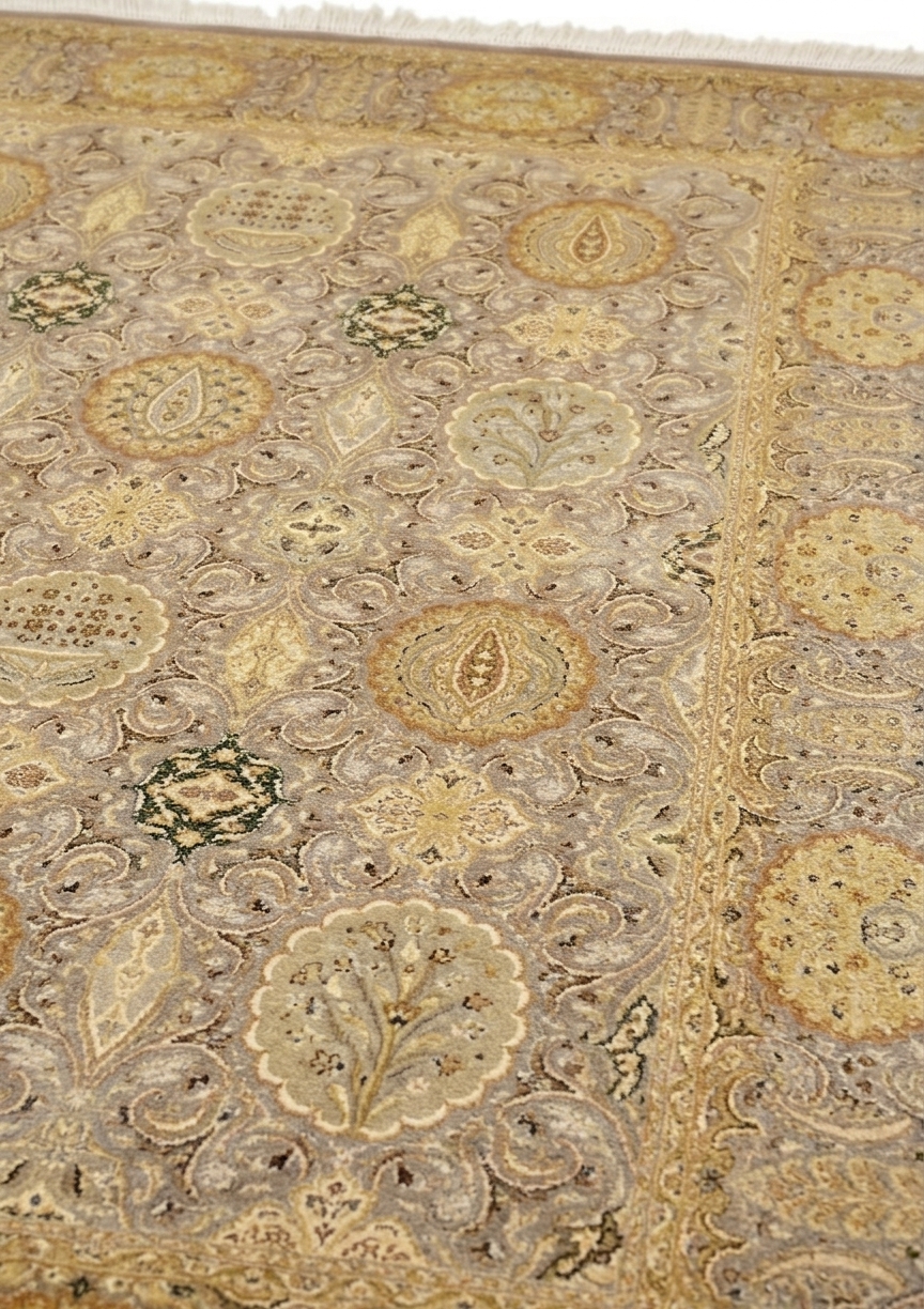 Isfahan Medallion Compartment Gold, Iran persian rug, in champagne gold, Wool, 274 × 381 cm (9'0" × 12'6"), Nasim Carpets Malaysia — view 3