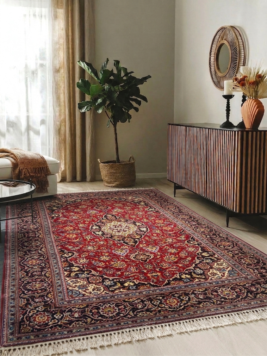 Classic Kashan, Kashan persian rug, in red, Wool, 244 × 305 cm (8'0" × 10'0"), Nasim Carpets Malaysia — view 2
