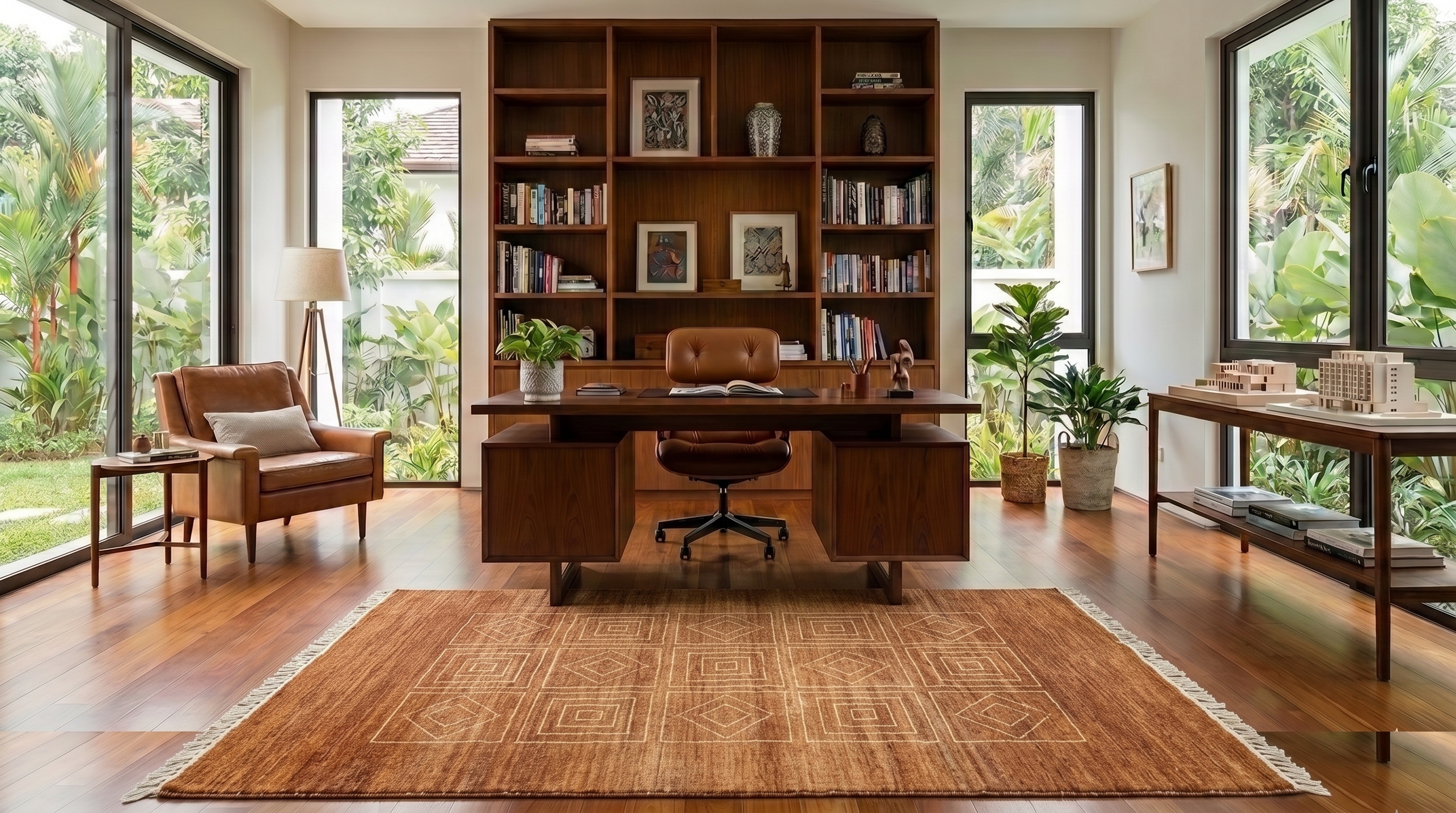 Gabbeh Geometric Grid Brown, Fars Province, Iran persian rug, in cinnamon brown, Wool, 162 × 244 cm (5'4" × 8'0"), Nasim Carpets Malaysia — view 2