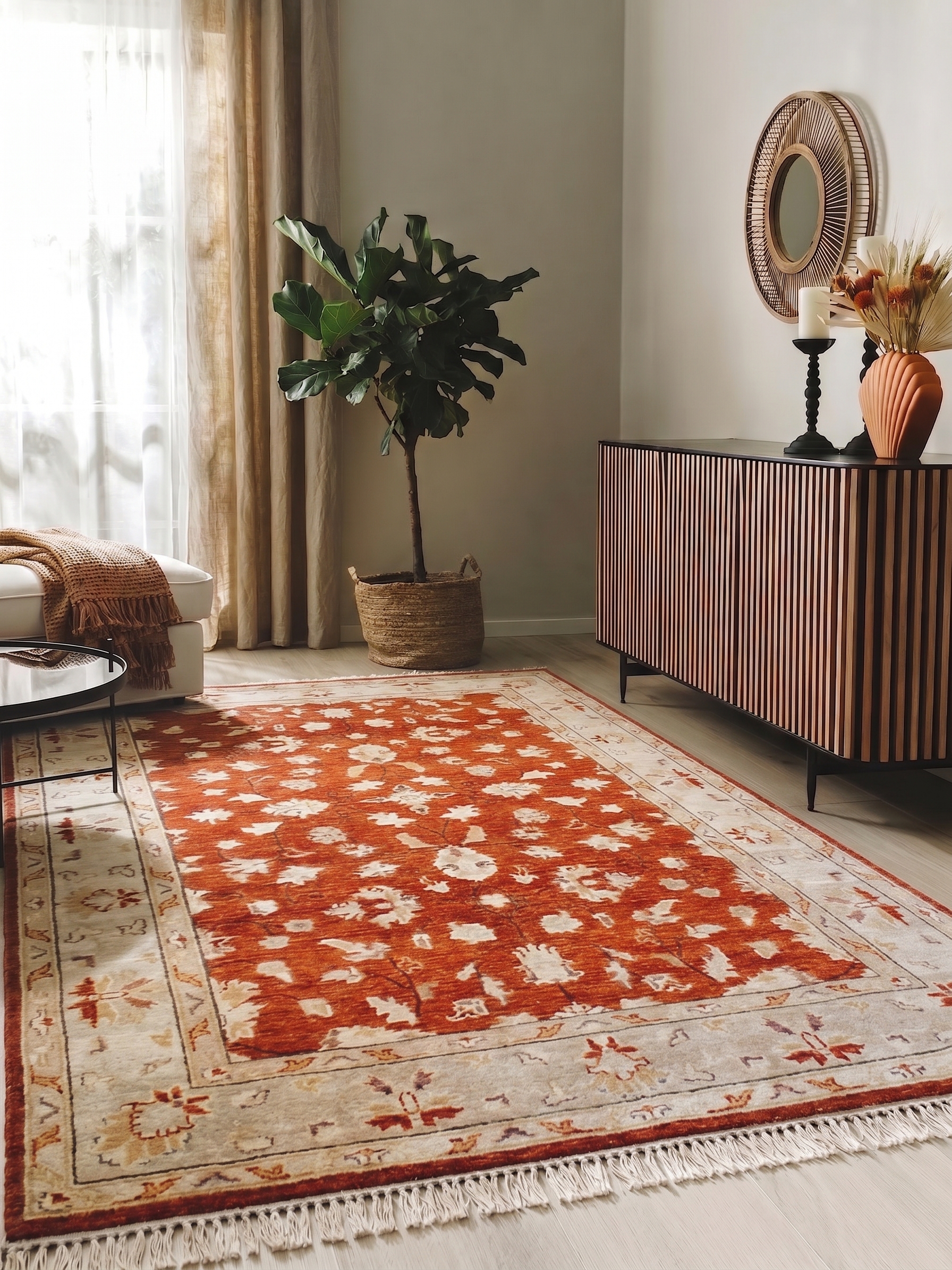 Ziegler All-Over Floral Rust, Peshawar, Pakistan persian rug, in terracotta rust, Wool, 125 × 156 cm (4'1" × 5'1"), Nasim Carpets Malaysia — view 2