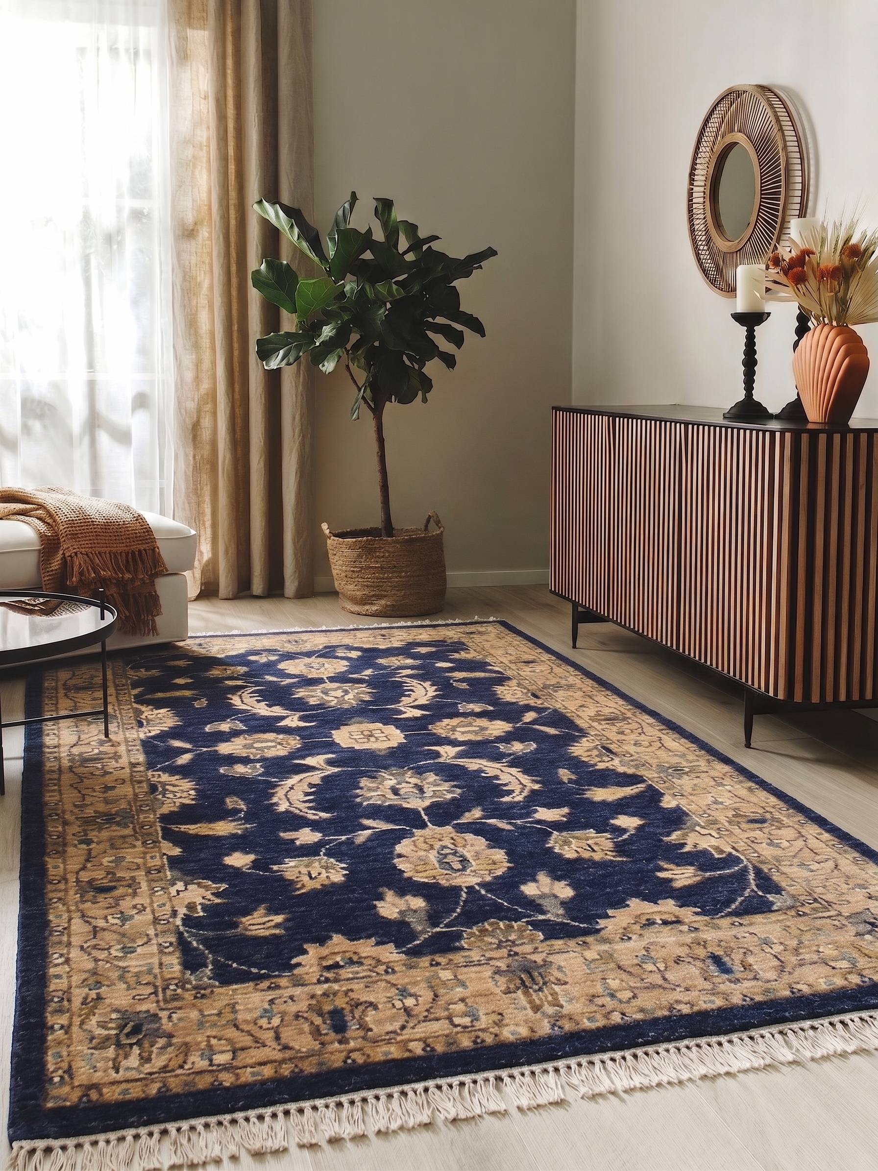 Peshawar Palmette Navy, Peshawar, Pakistan persian rug, in navy blue, Wool, 91 × 152 cm (3'0" × 5'0"), Nasim Carpets Malaysia — view 2