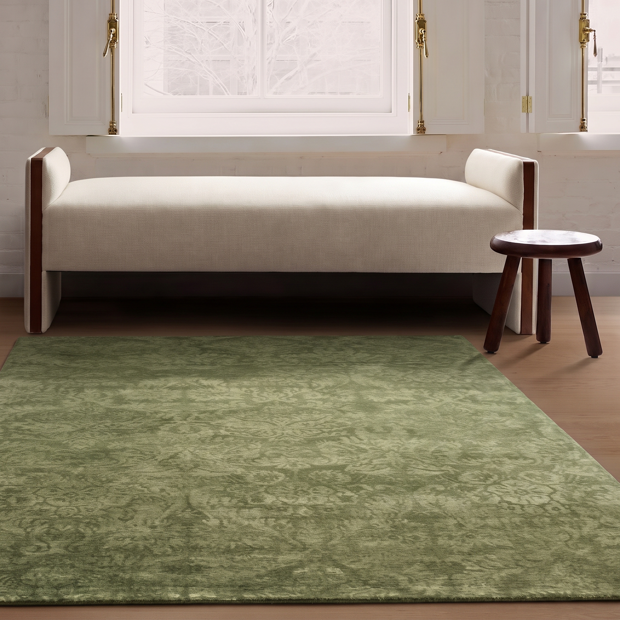 Indian Damask Sage, Jaipur, India modern rug, in sage green, Wool, 119 × 180 cm (3'11" × 5'11"), Nasim Carpets Malaysia — view 2