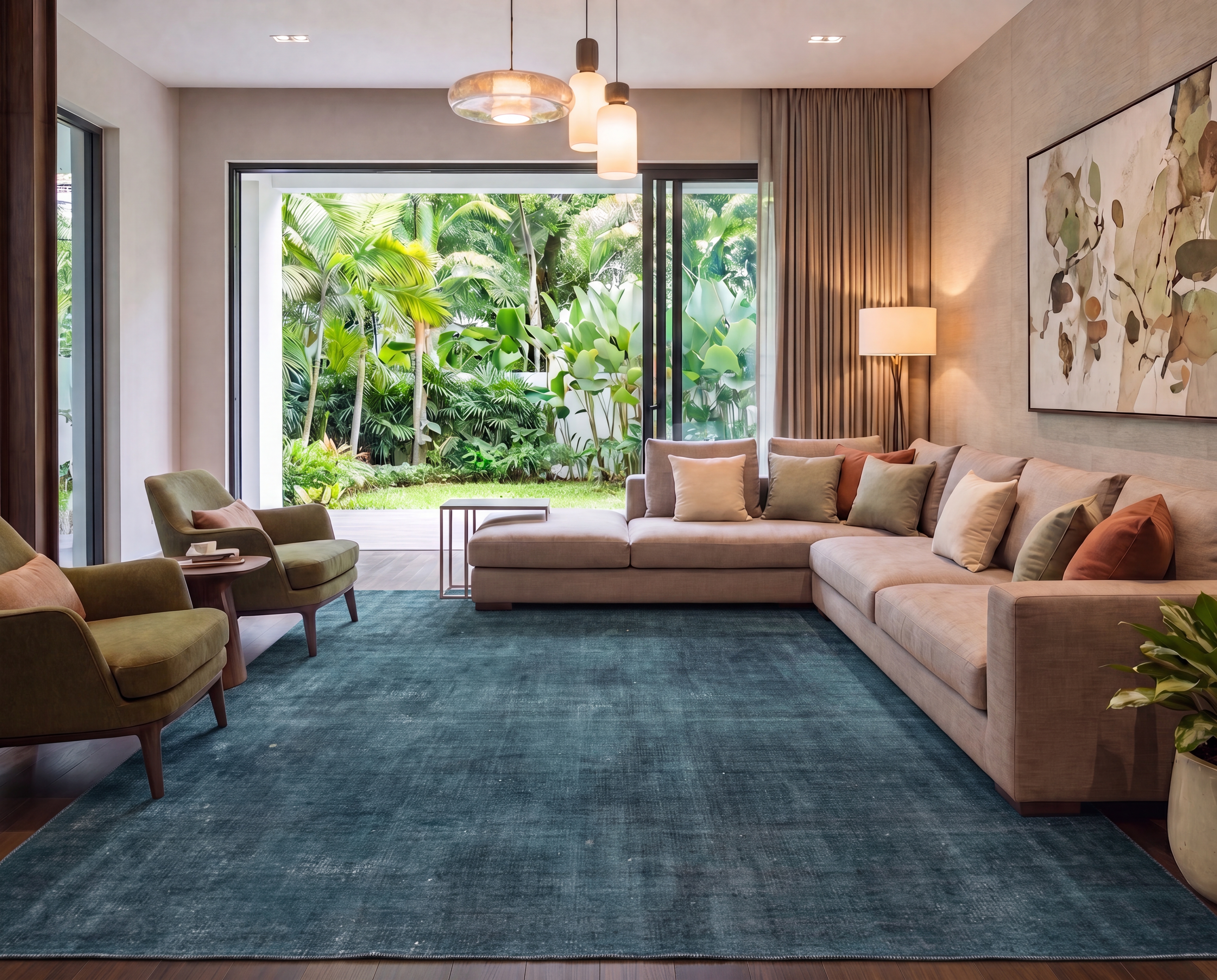 Modern Solid Teal, India modern rug, in teal blue, Wool & Pure Silk, 250 × 335 cm (8'2" × 11'0"), Nasim Carpets Malaysia — view 2