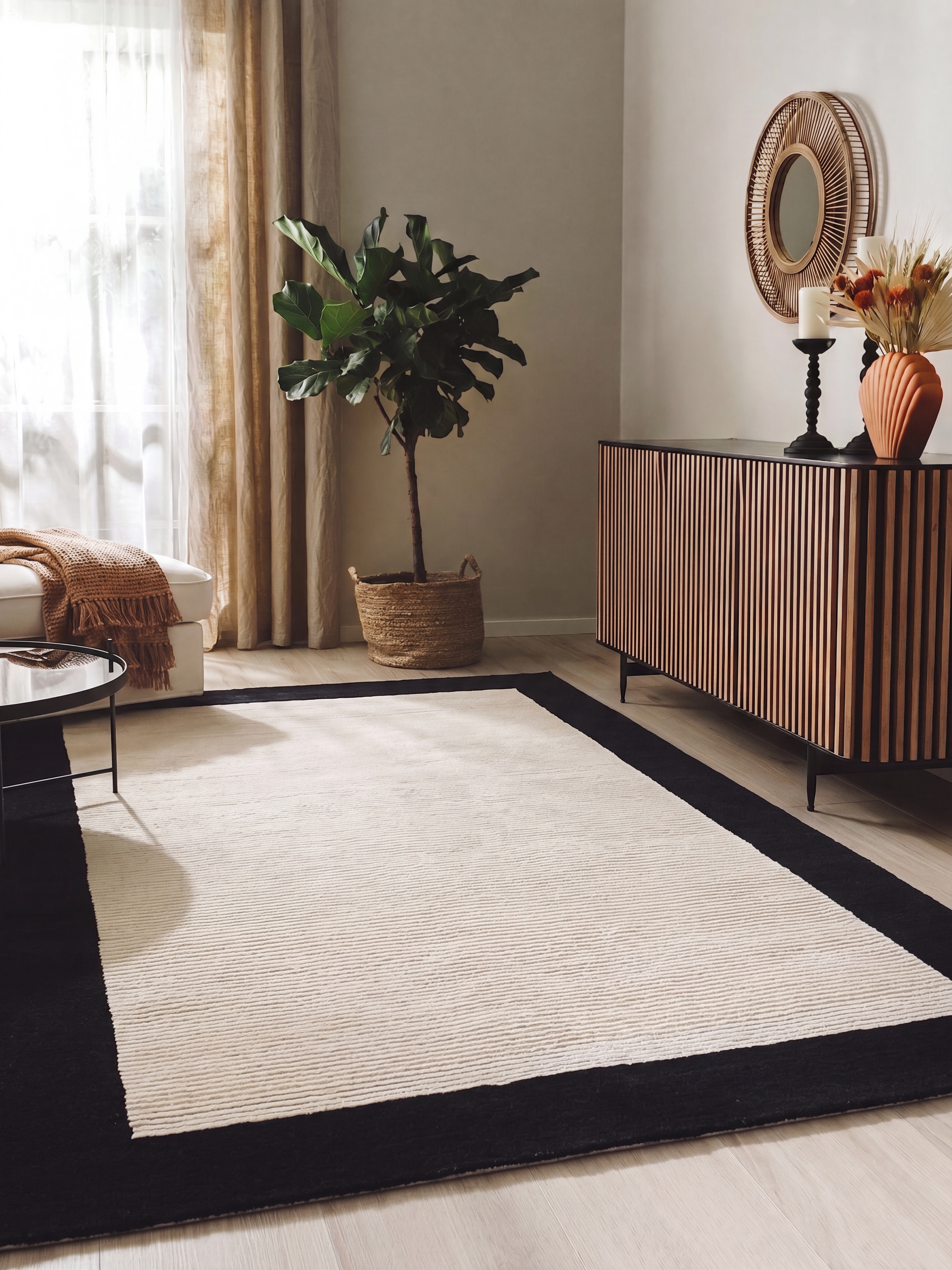 Tibetan Minimalist Border Ivory, Nepal/Tibet modern rug, in ivory, Wool, 177 × 250 cm (5'10" × 8'2"), Nasim Carpets Malaysia — view 2