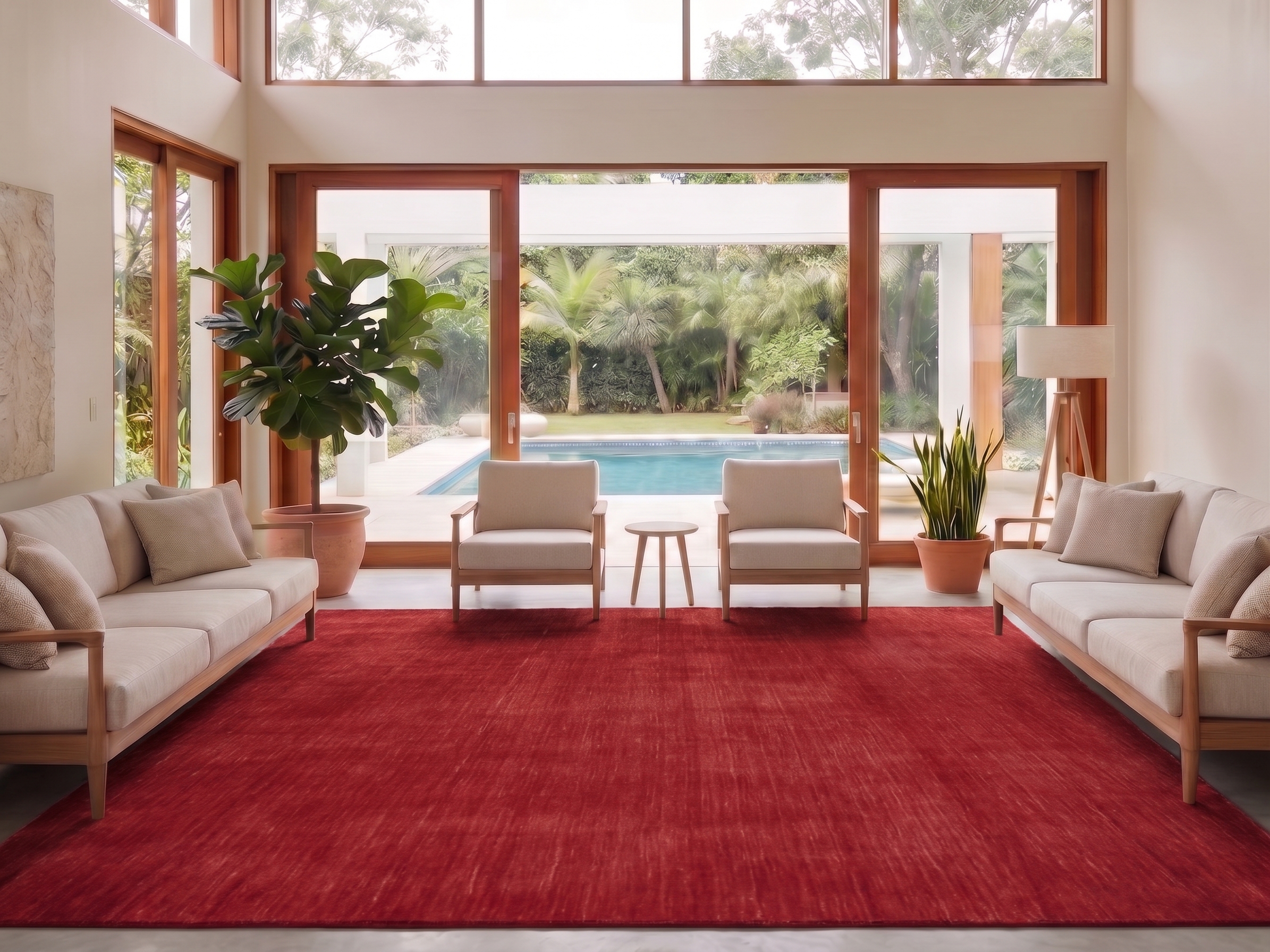 Indian Plain Crimson, Bhadohi, India modern rug, in crimson red, Wool, 244 × 305 cm (8'0" × 10'0"), Nasim Carpets Malaysia — view 2