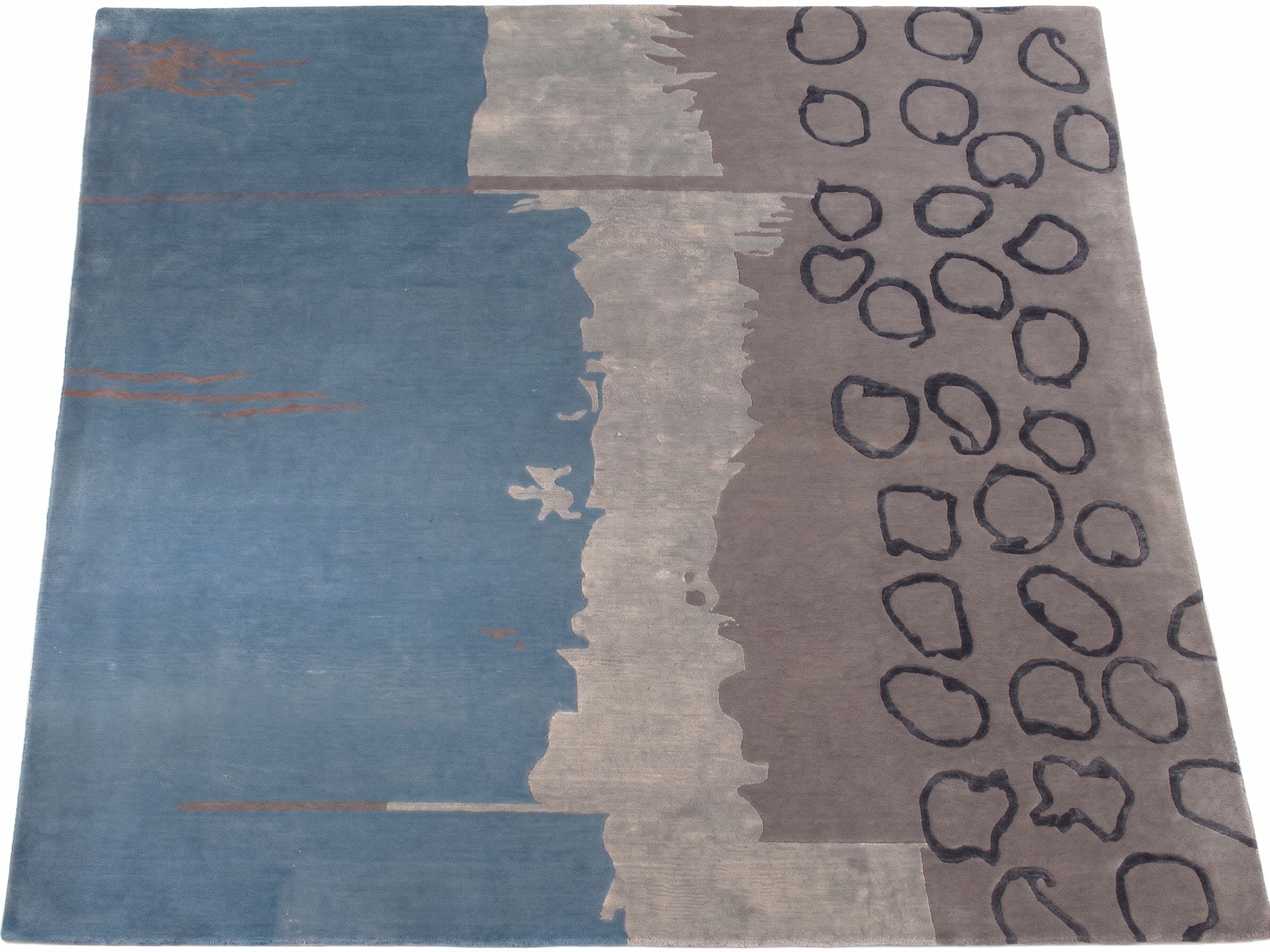 Nepali Abstract Coastal Blue, Kathmandu Valley, Nepal modern rug, in steel blue, Wool, 183 × 274 cm (6'0" × 9'0"), Nasim Carpets Malaysia — view 1