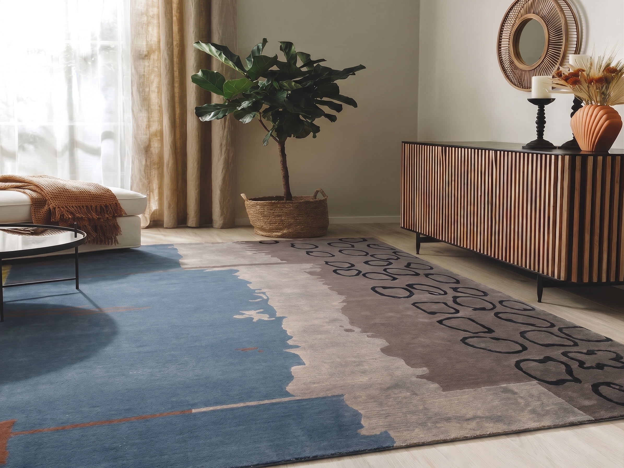 Nepali Abstract Coastal Blue, Kathmandu Valley, Nepal modern rug, in steel blue, Wool, 183 × 274 cm (6'0" × 9'0"), Nasim Carpets Malaysia — view 2