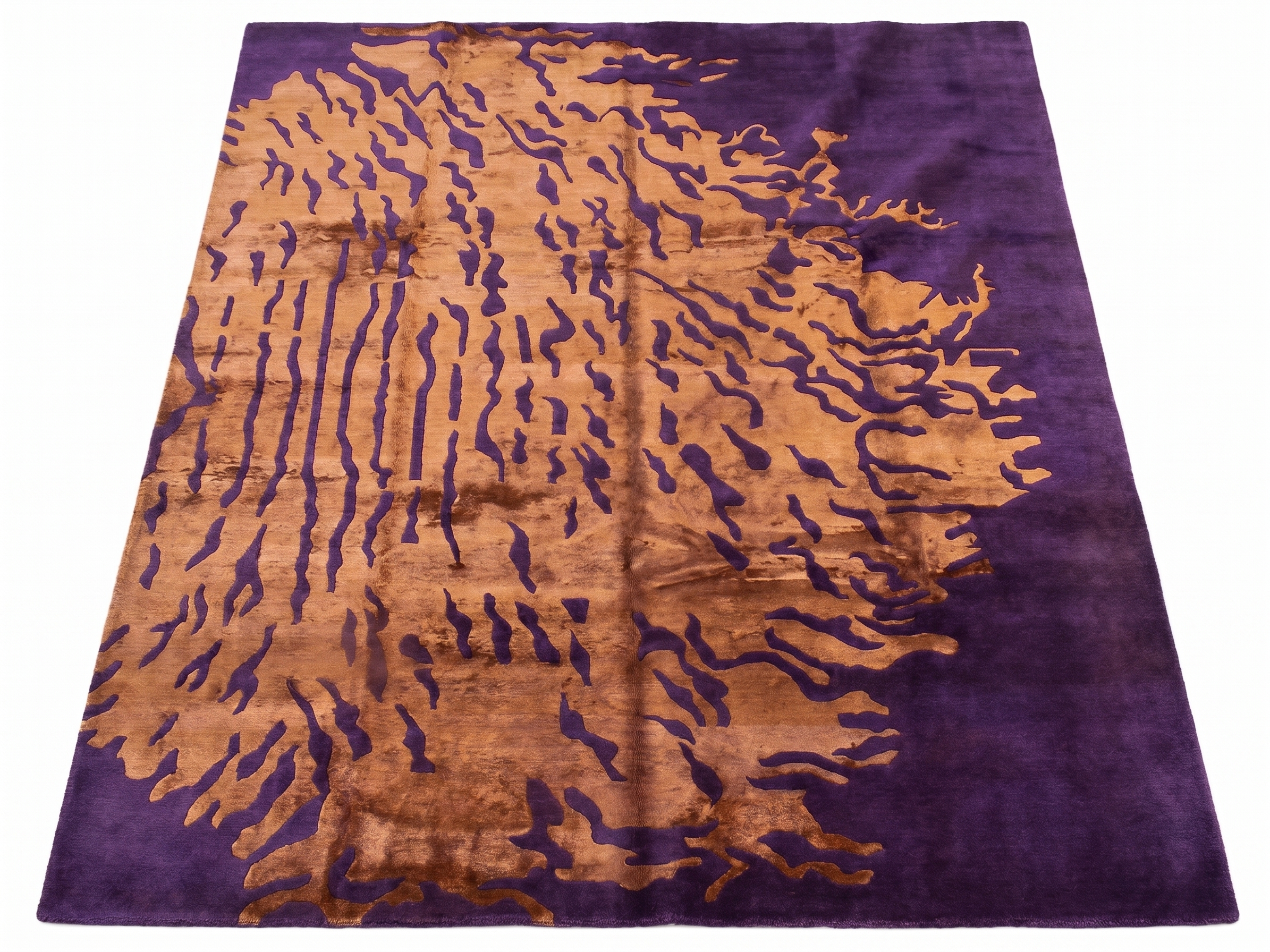 Nepali Tiger Stripe Copper, Kathmandu, Nepal modern rug, in copper gold, Wool & Pure Silk, 244 × 305 cm (8'0" × 10'0"), Nasim Carpets Malaysia — view 1